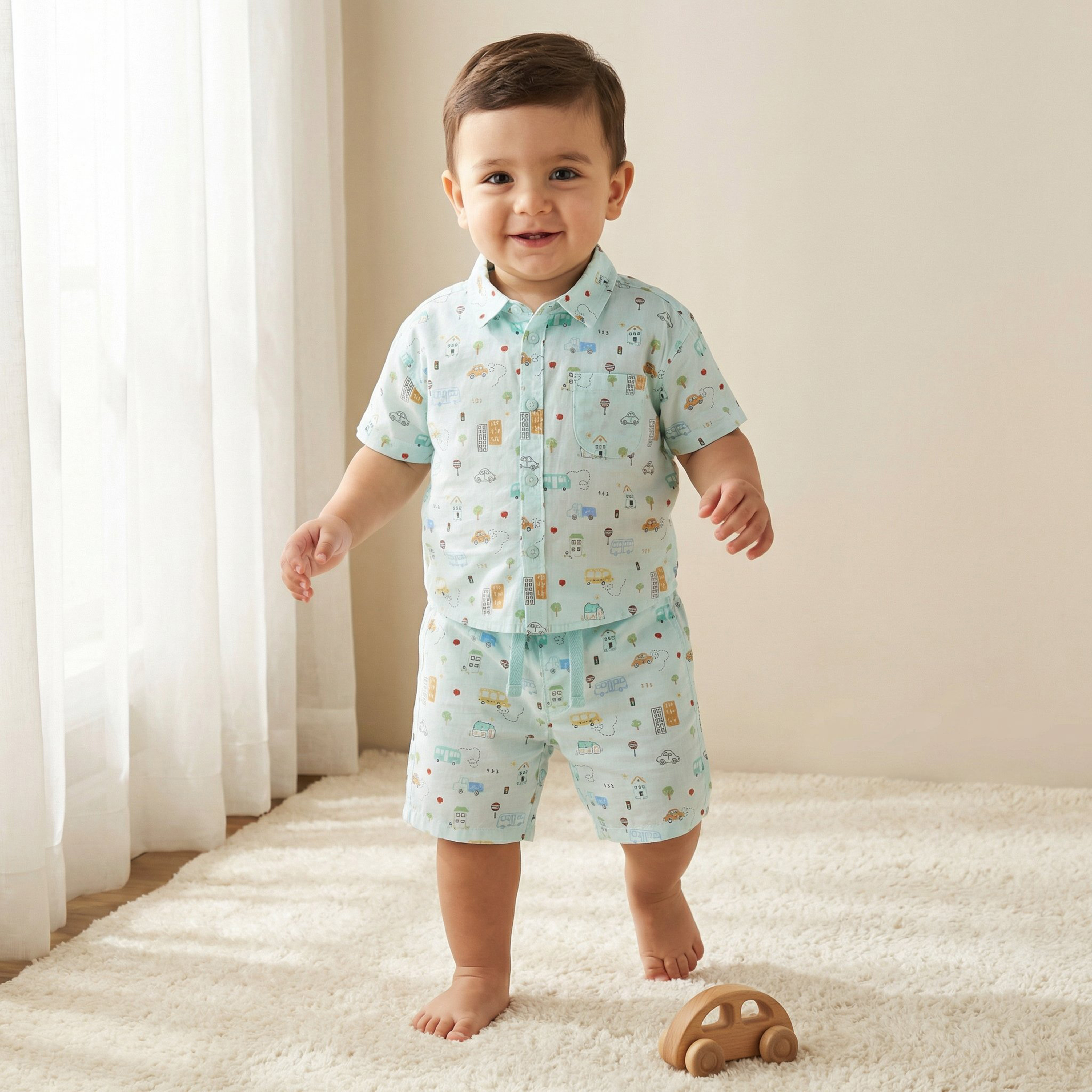 Juniors Collared Neck Short Sleeve Shirt and Shorts Set with Pocket-baby-boys-clothing-setsandcoords-image-1