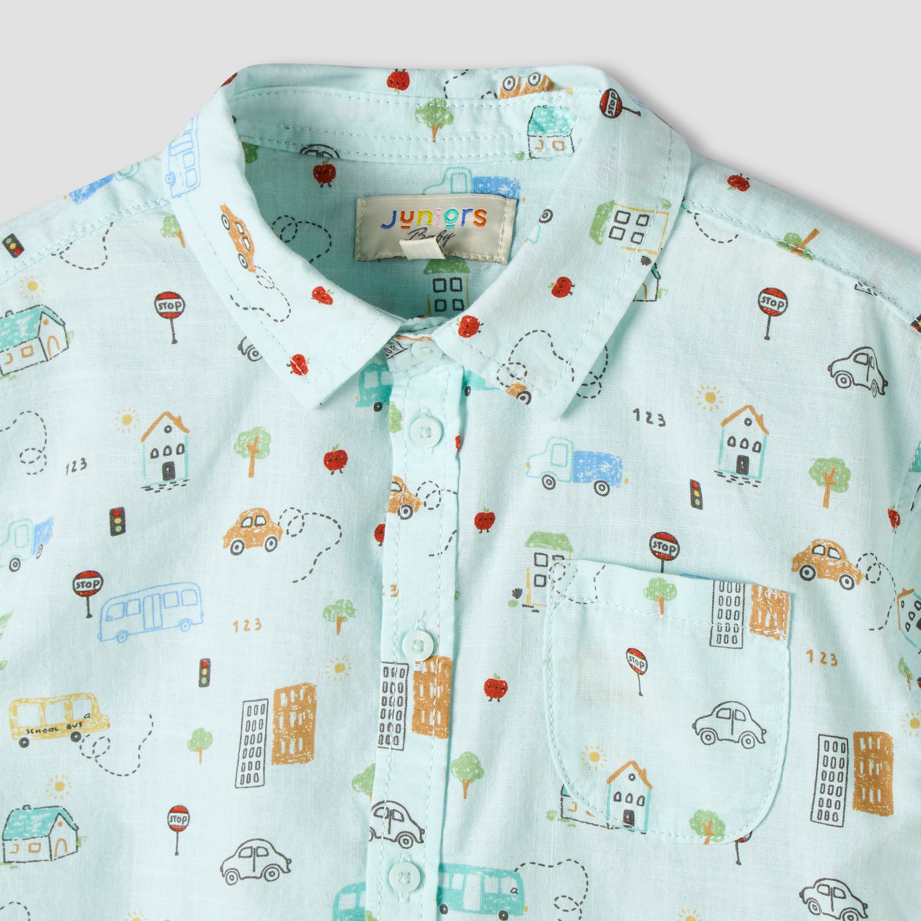 Juniors Collared Neck Short Sleeve Shirt and Shorts Set with Pocket-baby-boys-clothing-setsandcoords-image-7