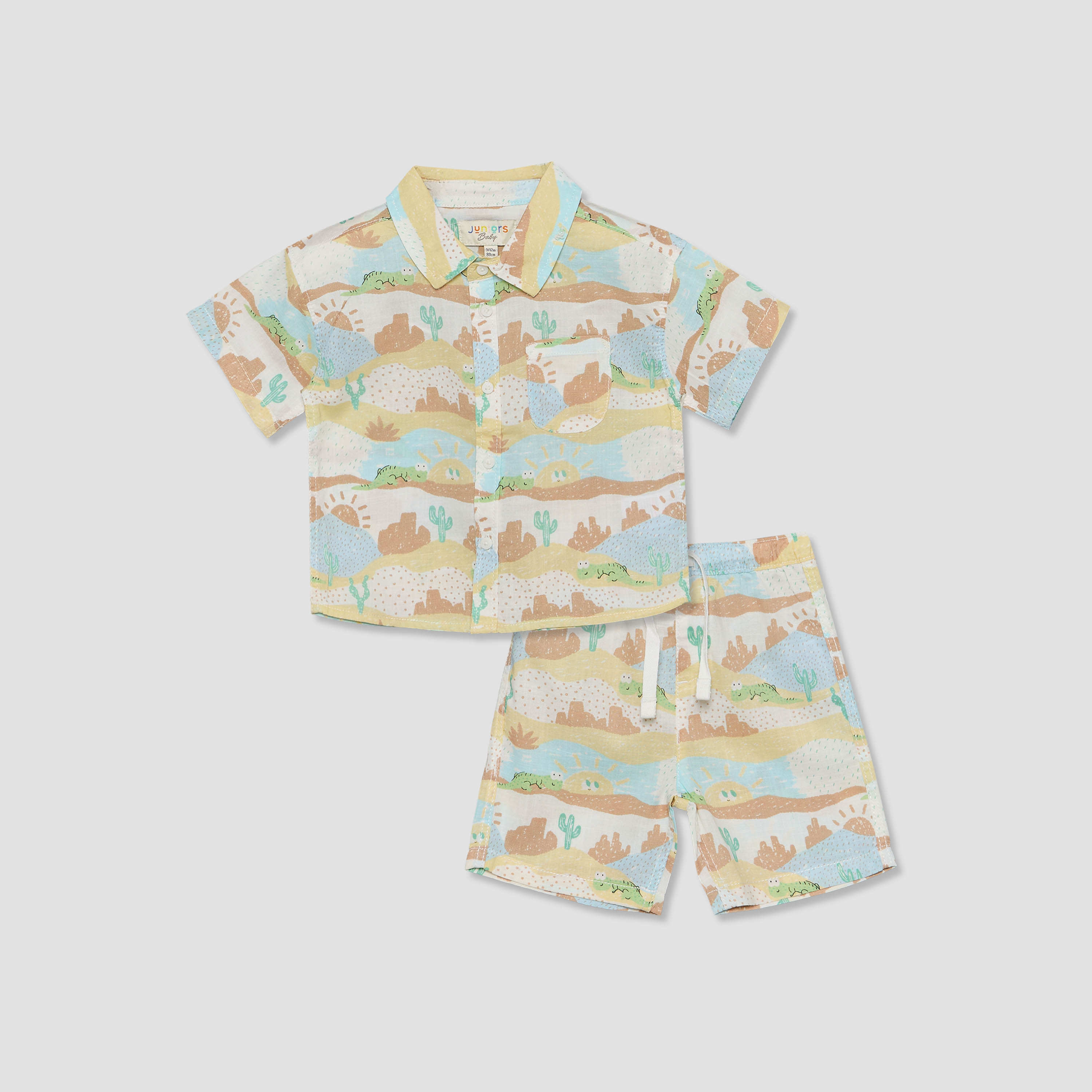Juniors Collared Short Sleeves Shirt and Shorts Set with Desert Print-baby-boys-clothing-setsandcoords-image-2