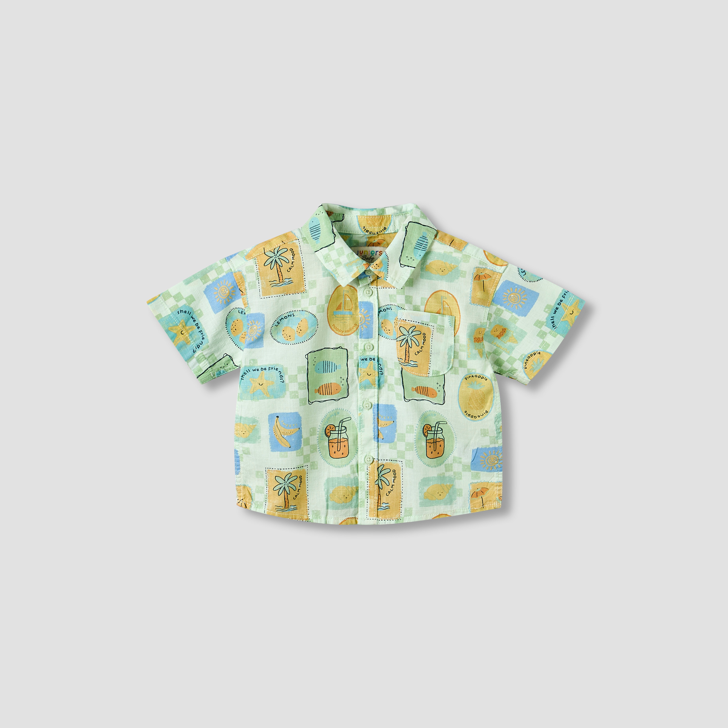 Juniors Collared Short Sleeve Shirt and Shorts Set with Tropical Print-baby-boys-clothing-setsandcoords-image-3