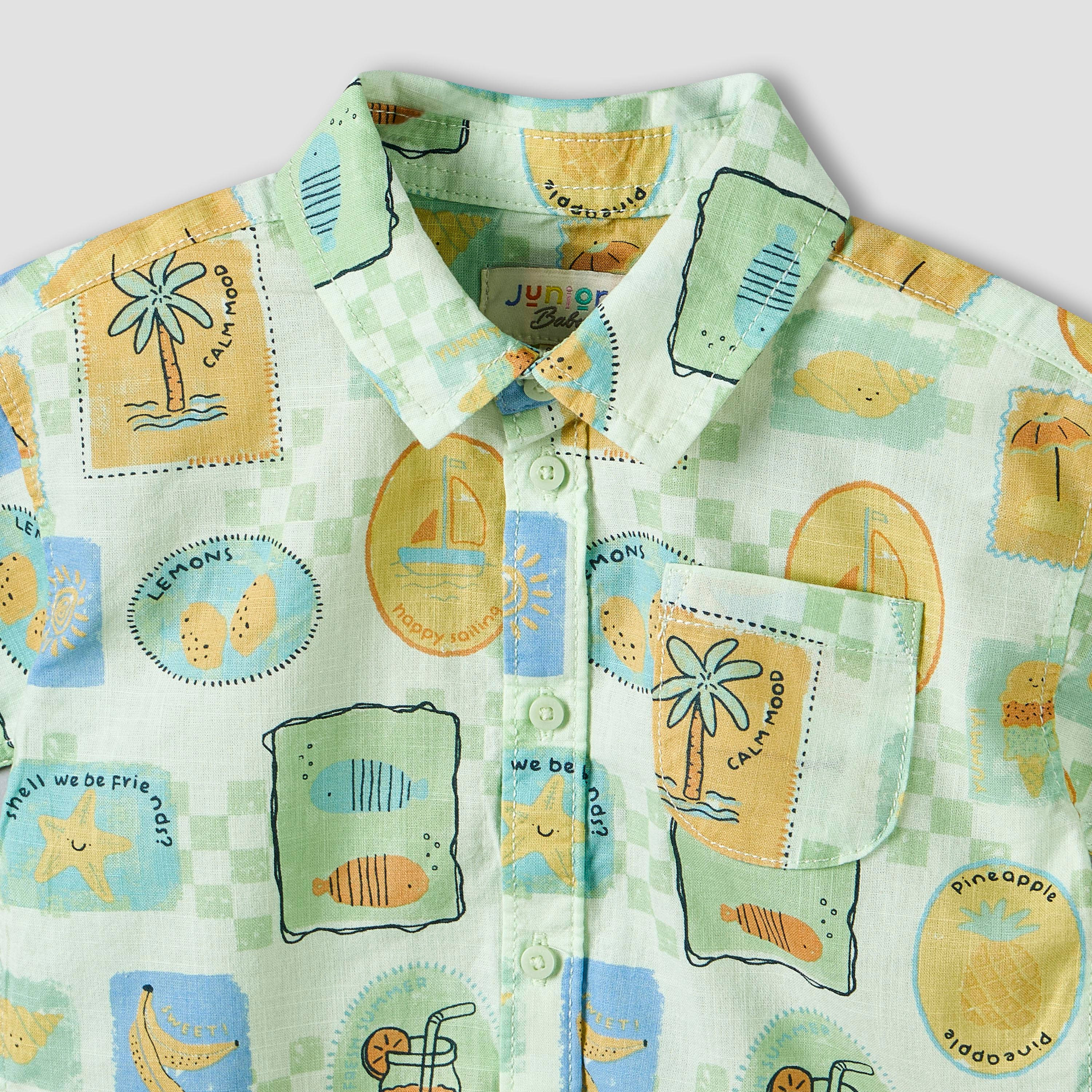 Juniors Collared Short Sleeve Shirt and Shorts Set with Tropical Print-baby-boys-clothing-setsandcoords-image-9