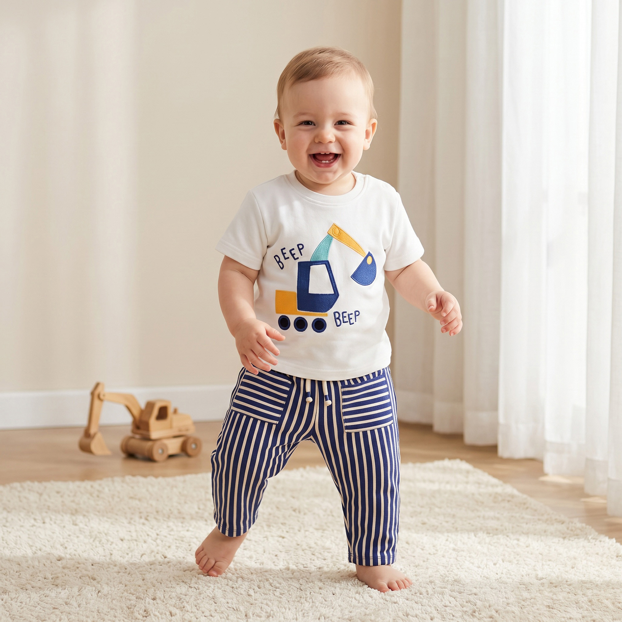 طقم بنطلون وتيشيرت بياقة ضيقة وأكمام قصيرة من جونيورز-baby-boys-clothing-setsandcoords-image-1