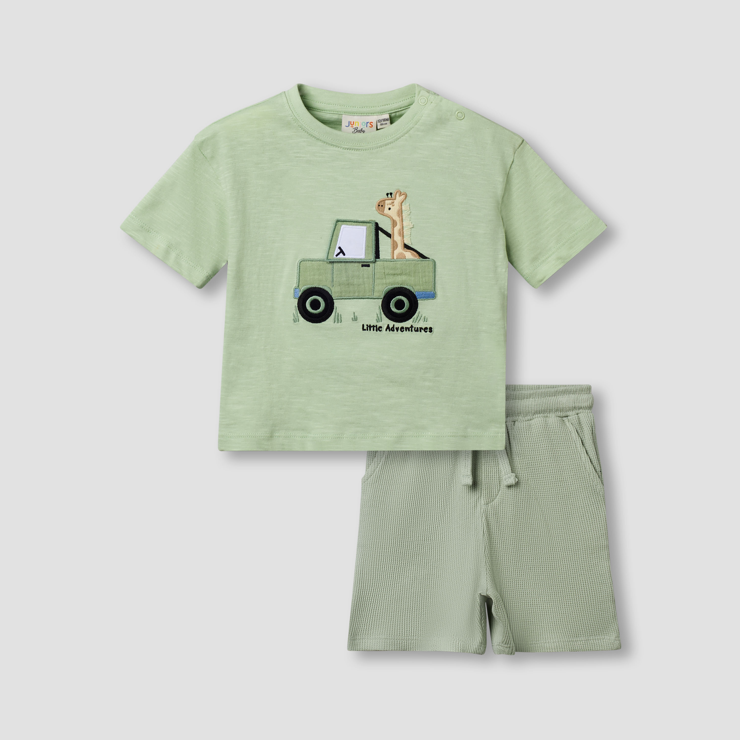 Juniors Crew Neck Short Sleeves T-shirt and Shorts Set with Safari Embroidery-baby-boys-clothing-setsandcoords-image-2