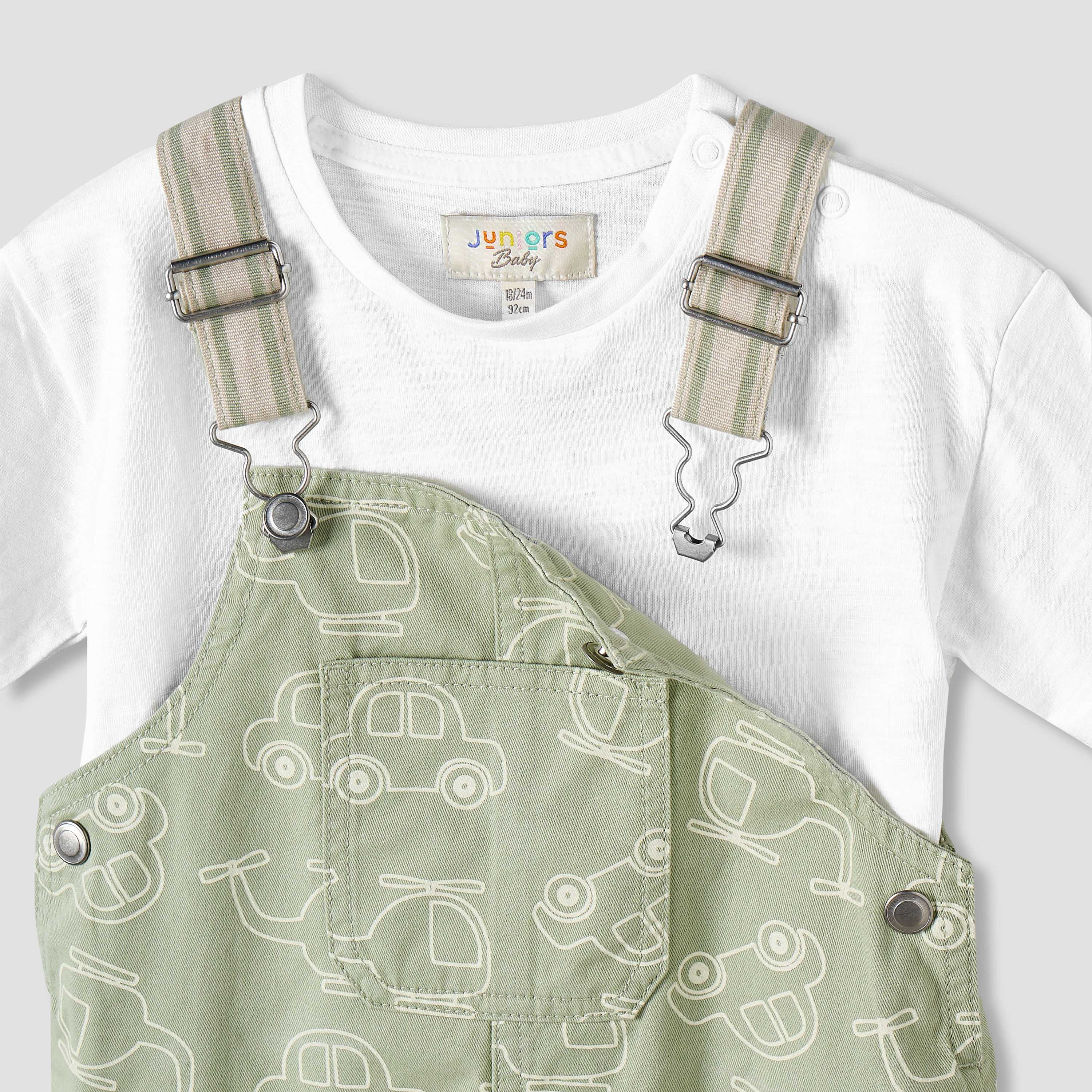 Juniors Crew Neck Short Sleeves T-shirt and Dungaree Set with Vehicle Print-baby-boys-clothing-setsandcoords-image-5