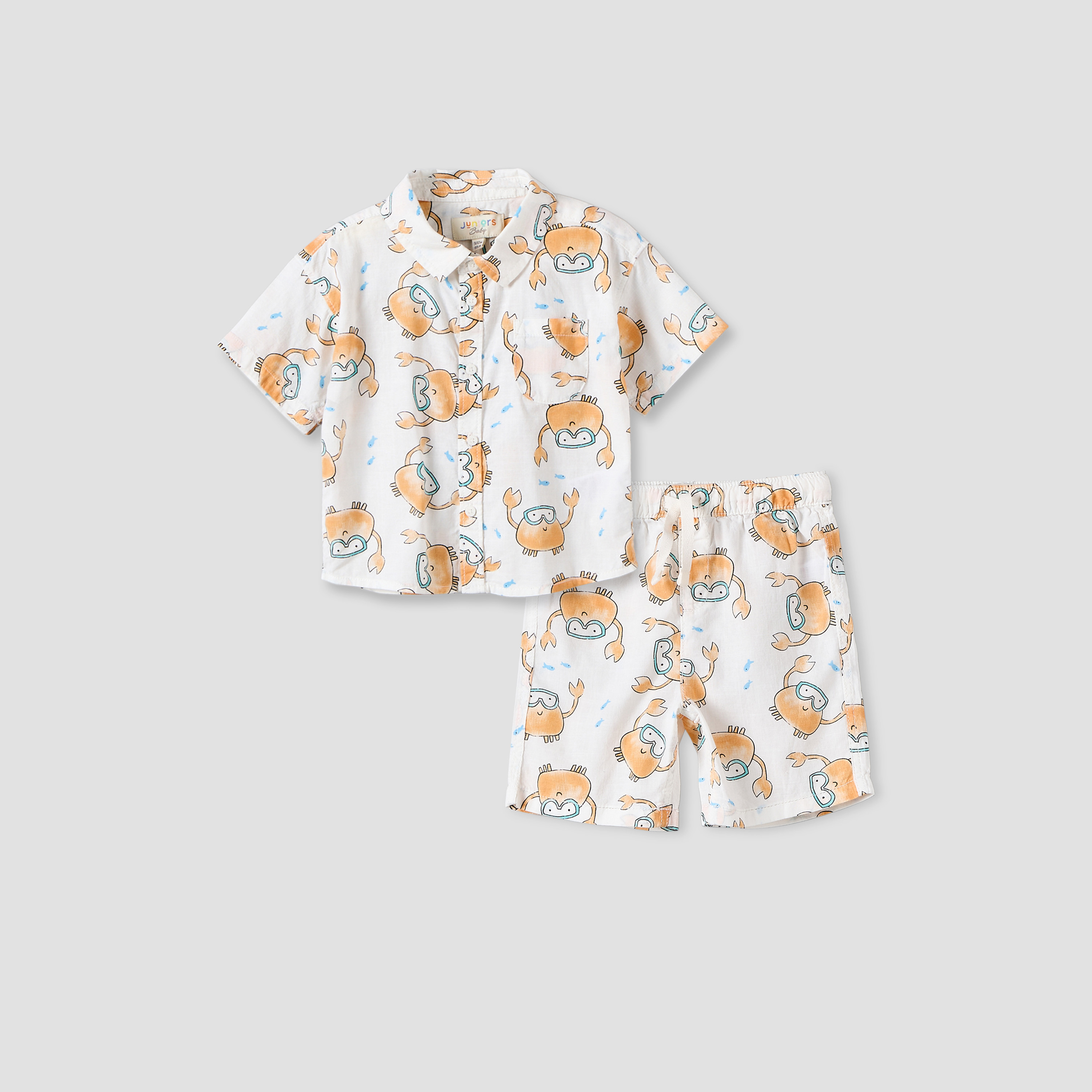 Juniors Collared Short Sleeves Shirt and Shorts Set with Crab Print-baby-boys-clothing-setsandcoords-image-2