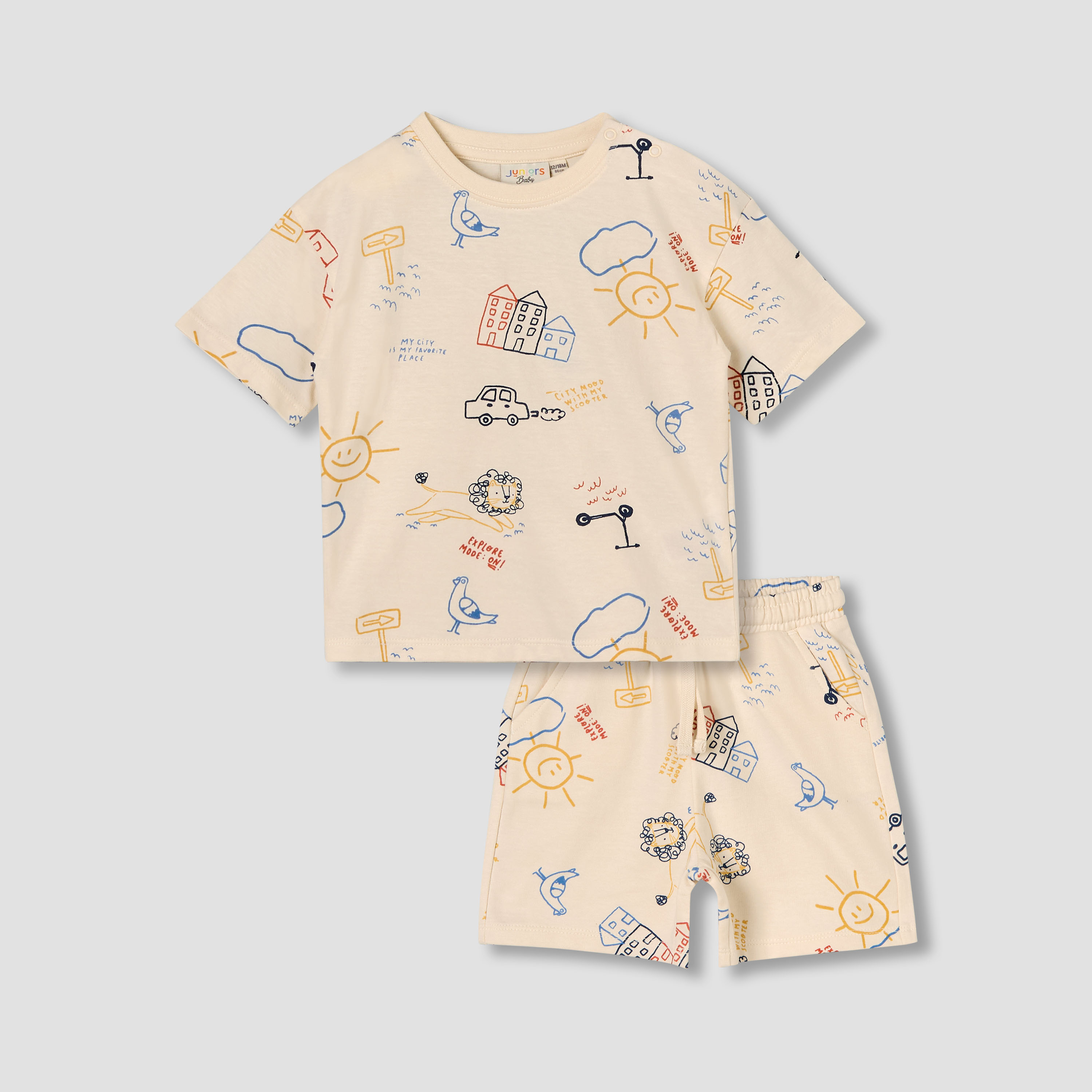 Juniors Crew Neck Short Sleeves T-shirt and Shorts Set with Print-baby-boys-clothing-setsandcoords-image-2