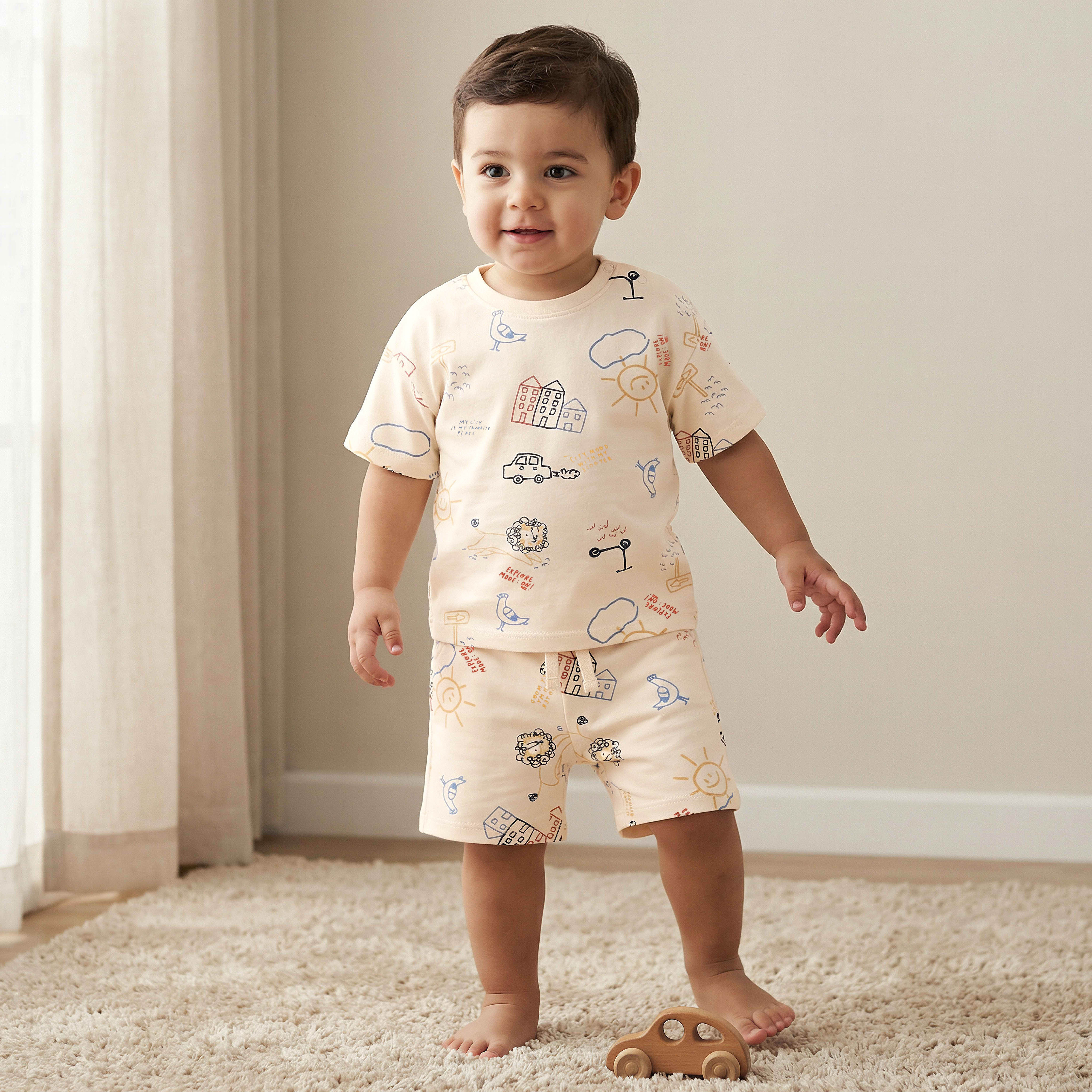 Juniors Crew Neck Short Sleeves T-shirt and Shorts Set with Print-baby-boys-clothing-setsandcoords-image-1