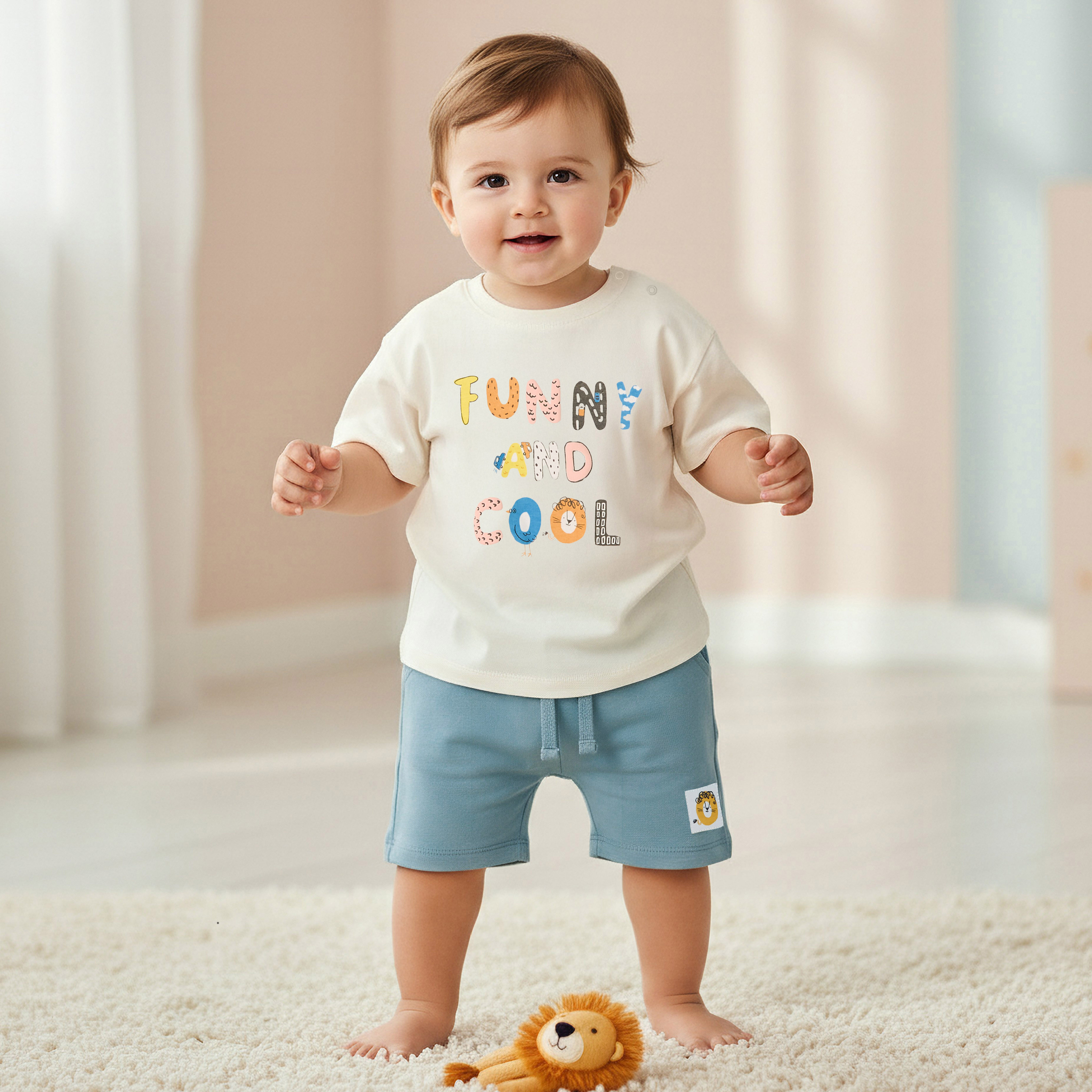 Juniors Crew Neck Short Sleeves T-shirt and Shorts Set with Graphic Print-baby-boys-clothing-setsandcoords-image-1