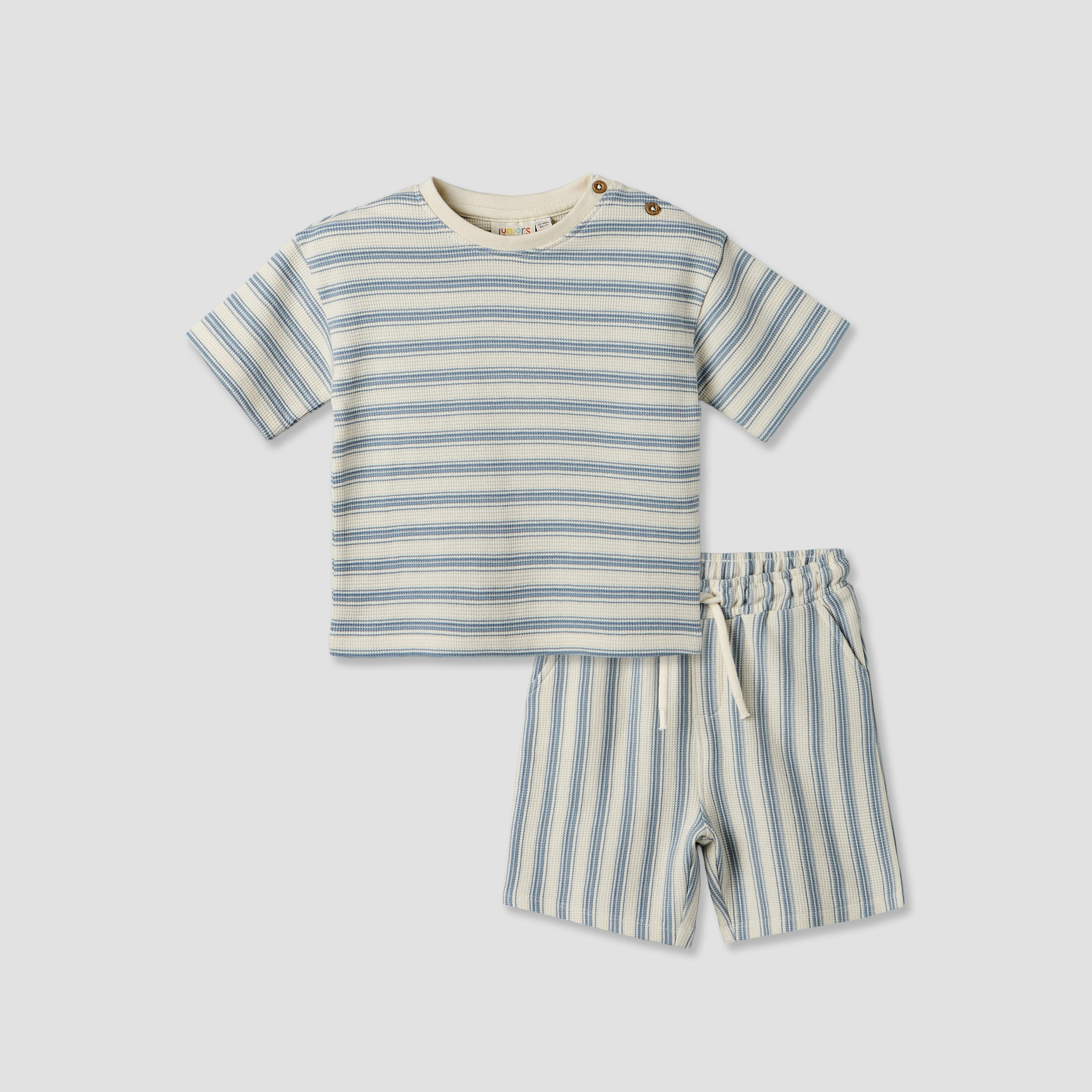 Juniors Crew Neck Short Sleeves T-shirt and Shorts Set with Button Closure-baby-boys-clothing-setsandcoords-image-2