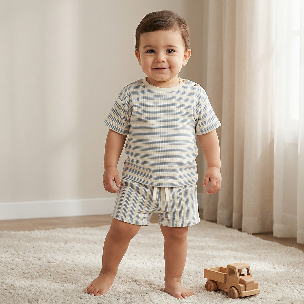 Juniors Crew Neck Short Sleeves T-shirt and Shorts Set with Button Closure-baby-boys-clothing-setsandcoords-image-1