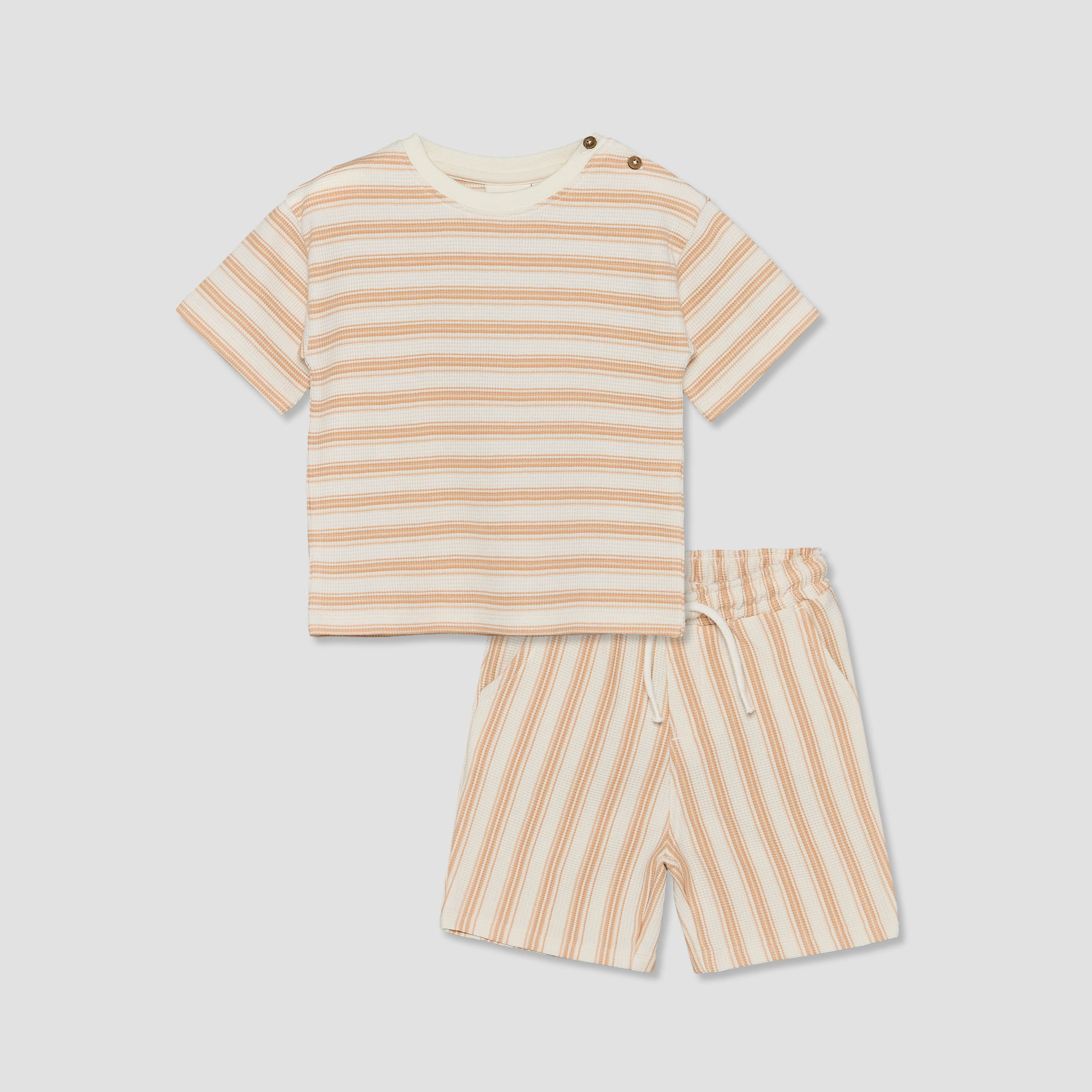 Juniors Crew Neck Short Sleeves T-shirt and Shorts Set with Stripes-baby-boys-clothing-setsandcoords-image-2