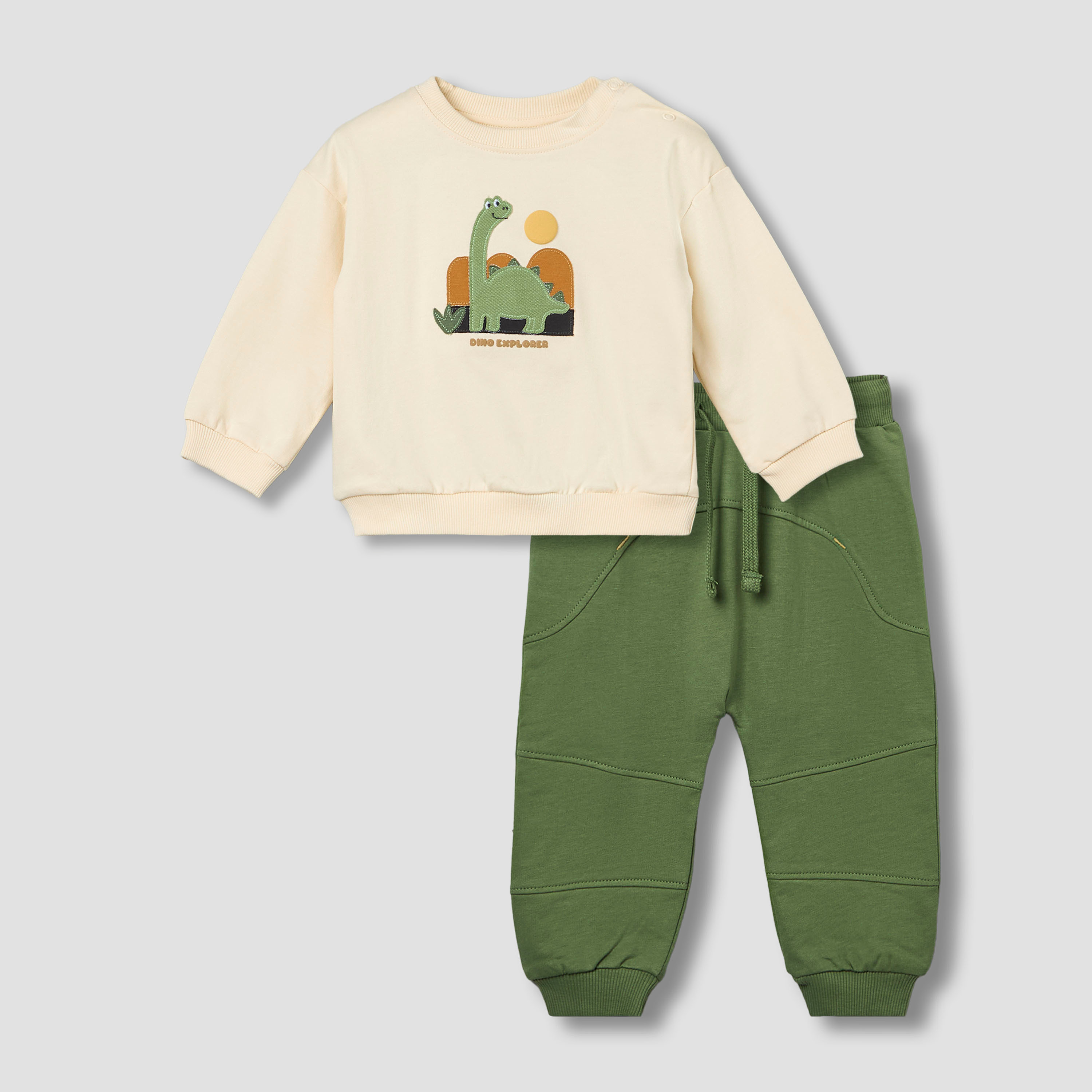 Juniors Crew Neck Long Sleeves Sweatshirt and Joggers Set with Drawstring Waist-baby-boys-clothing-winterwear-setsandcoords-image-2