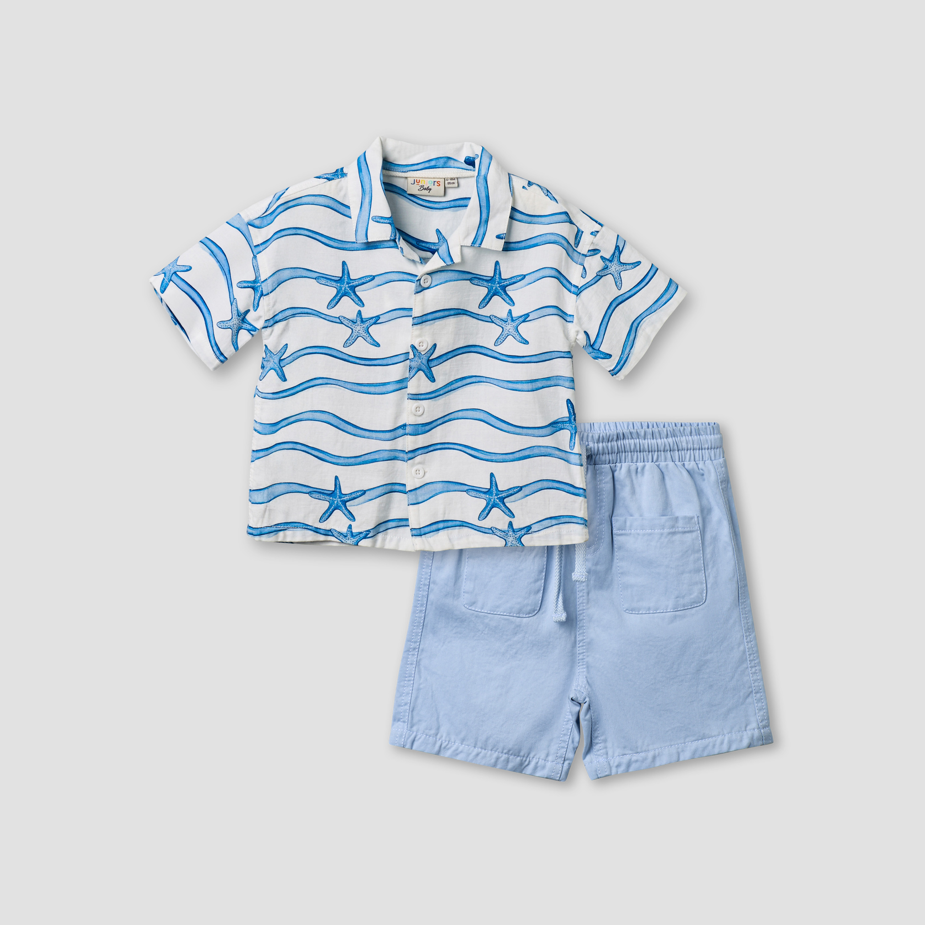 Juniors Collared Neck Short Sleeve Shirt and Shorts Set with Drawstring Closure-baby-boys-clothing-setsandcoords-image-2