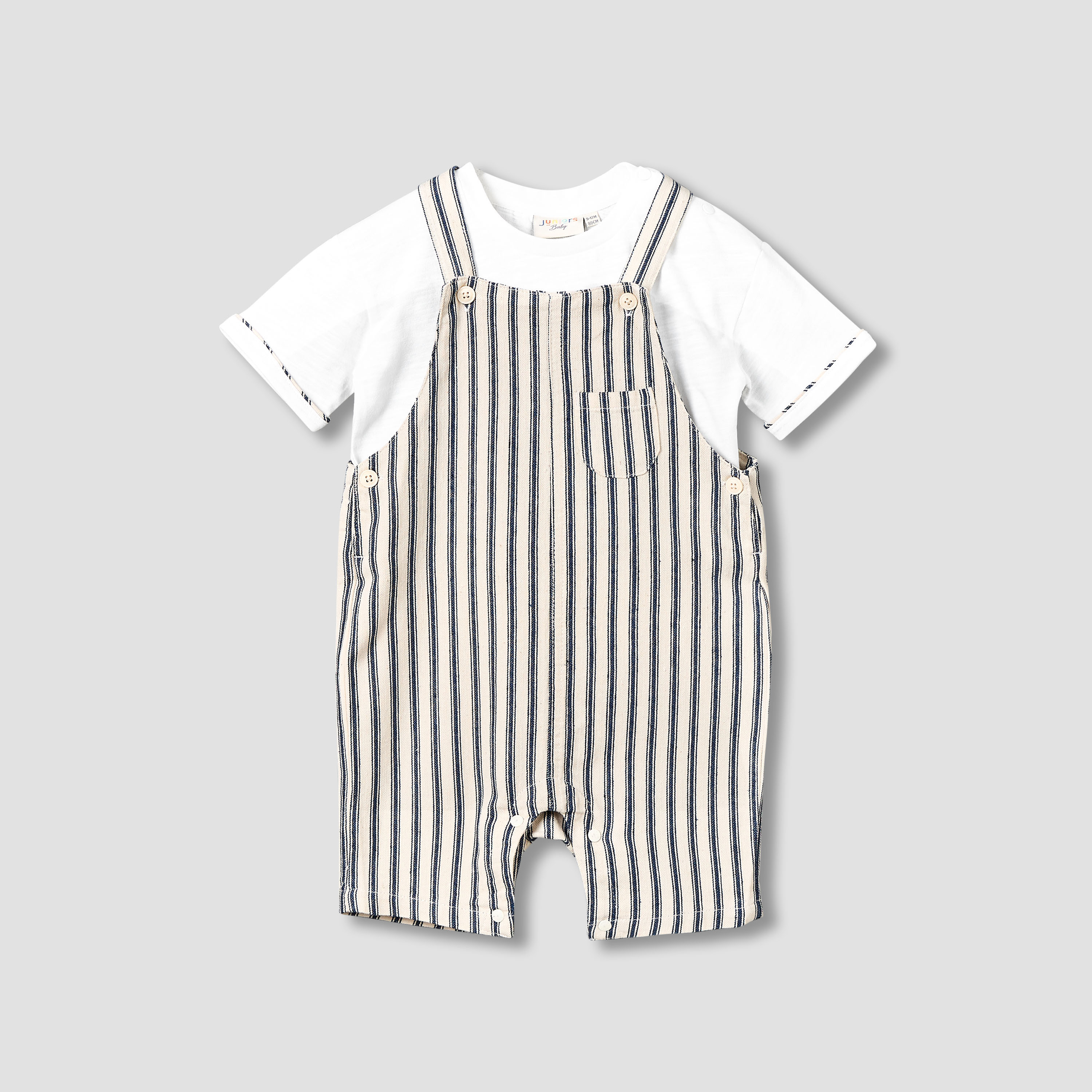 Juniors Crew Neck Short Sleeve T-shirt and Dungaree Set with Pocket-baby-boys-clothing-setsandcoords-image-1