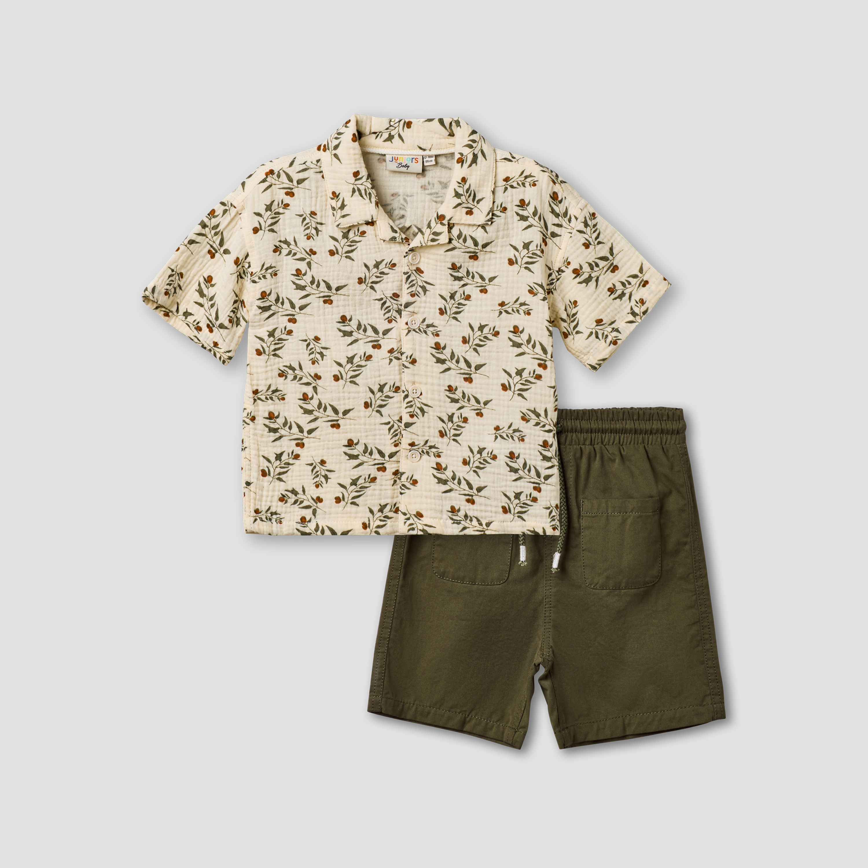 Juniors Collared Neck Short Sleeve Shirt and Shorts Set with Drawstring Closure-baby-boys-clothing-setsandcoords-image-2
