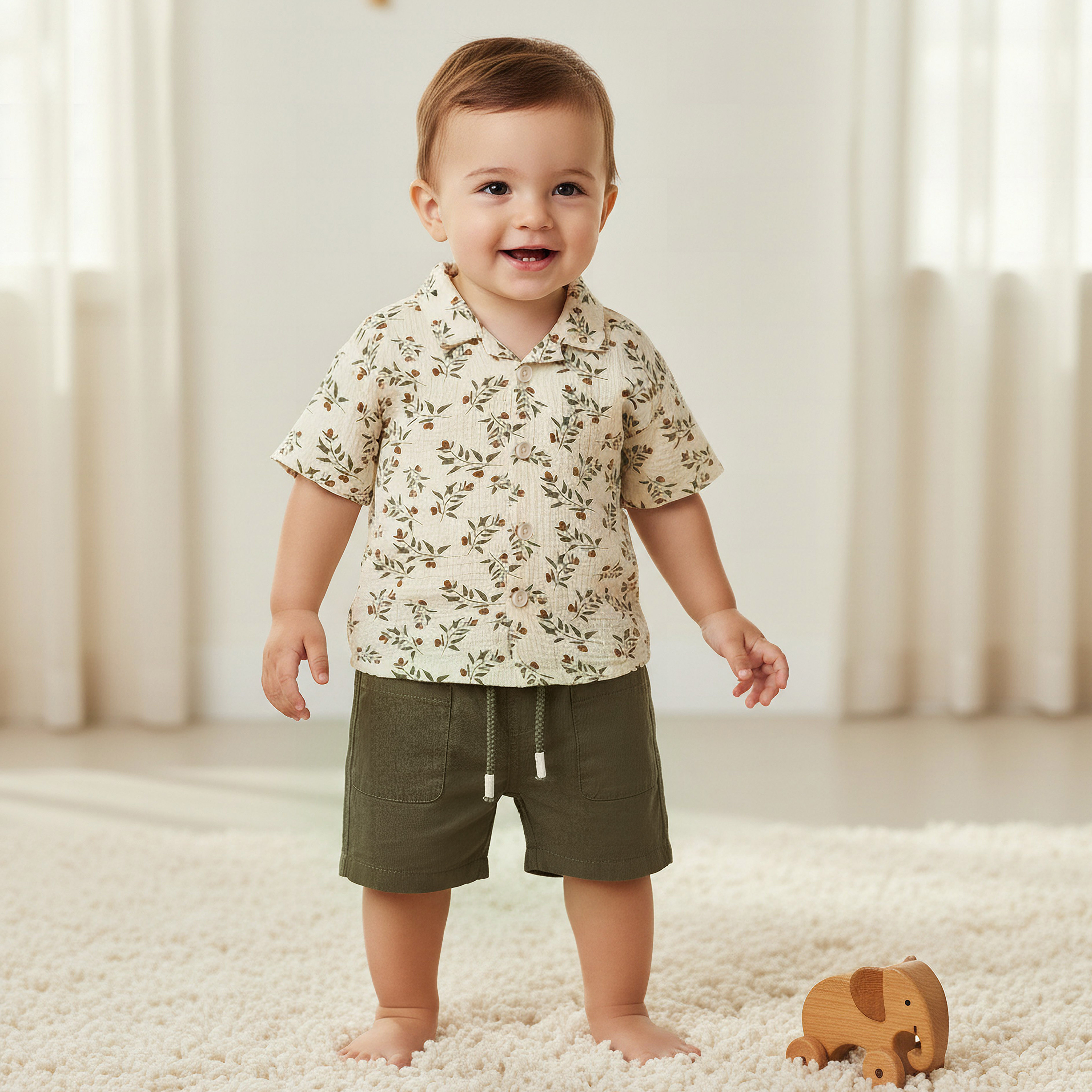 Juniors Collared Neck Short Sleeve Shirt and Shorts Set with Drawstring Closure-baby-boys-clothing-setsandcoords-image-1