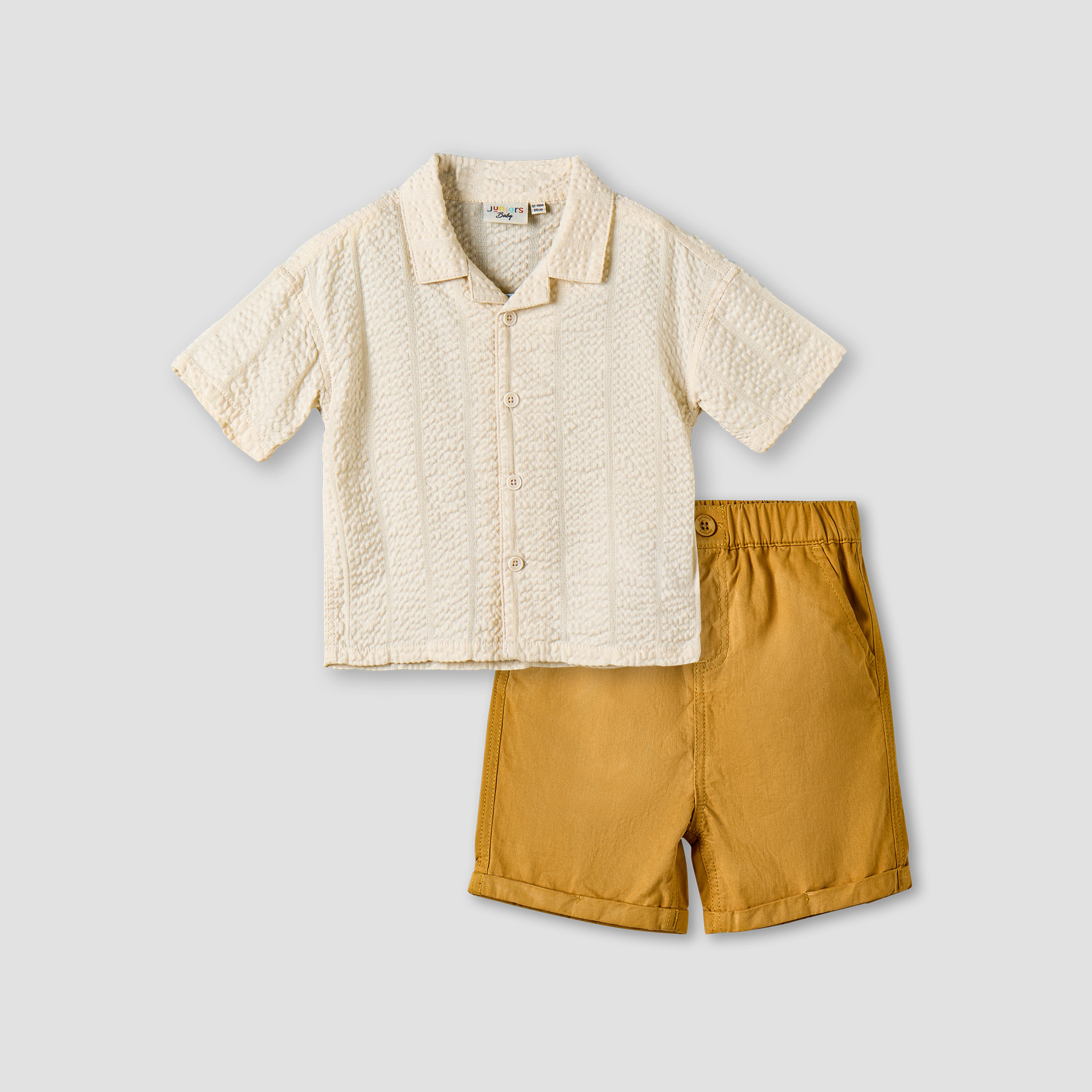 Juniors Camp Collar Short Sleeves Shirt and Shorts Set with Textured Design-baby-boys-clothing-setsandcoords-image-2