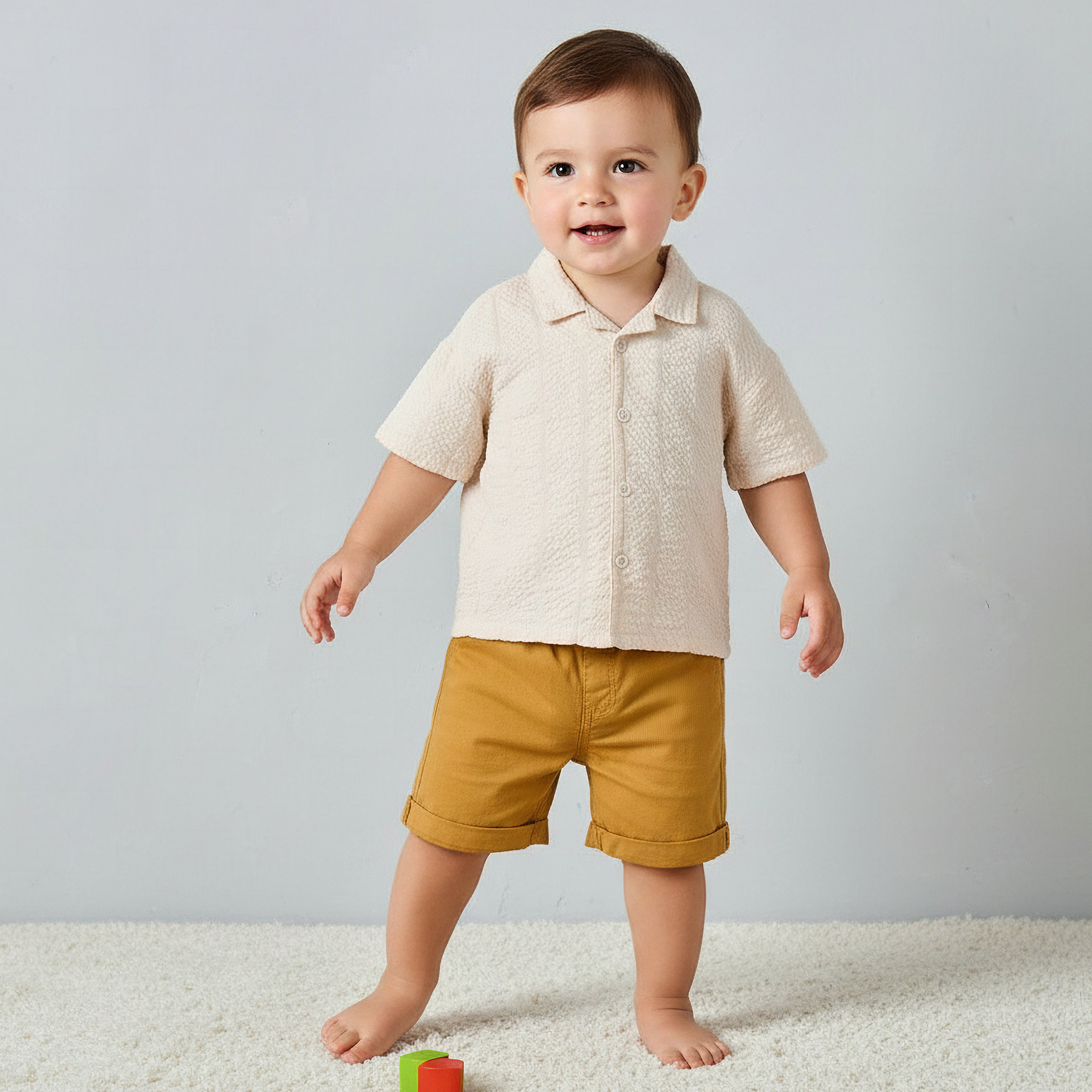 Juniors Camp Collar Short Sleeves Shirt and Shorts Set with Textured Design-baby-boys-clothing-setsandcoords-image-1
