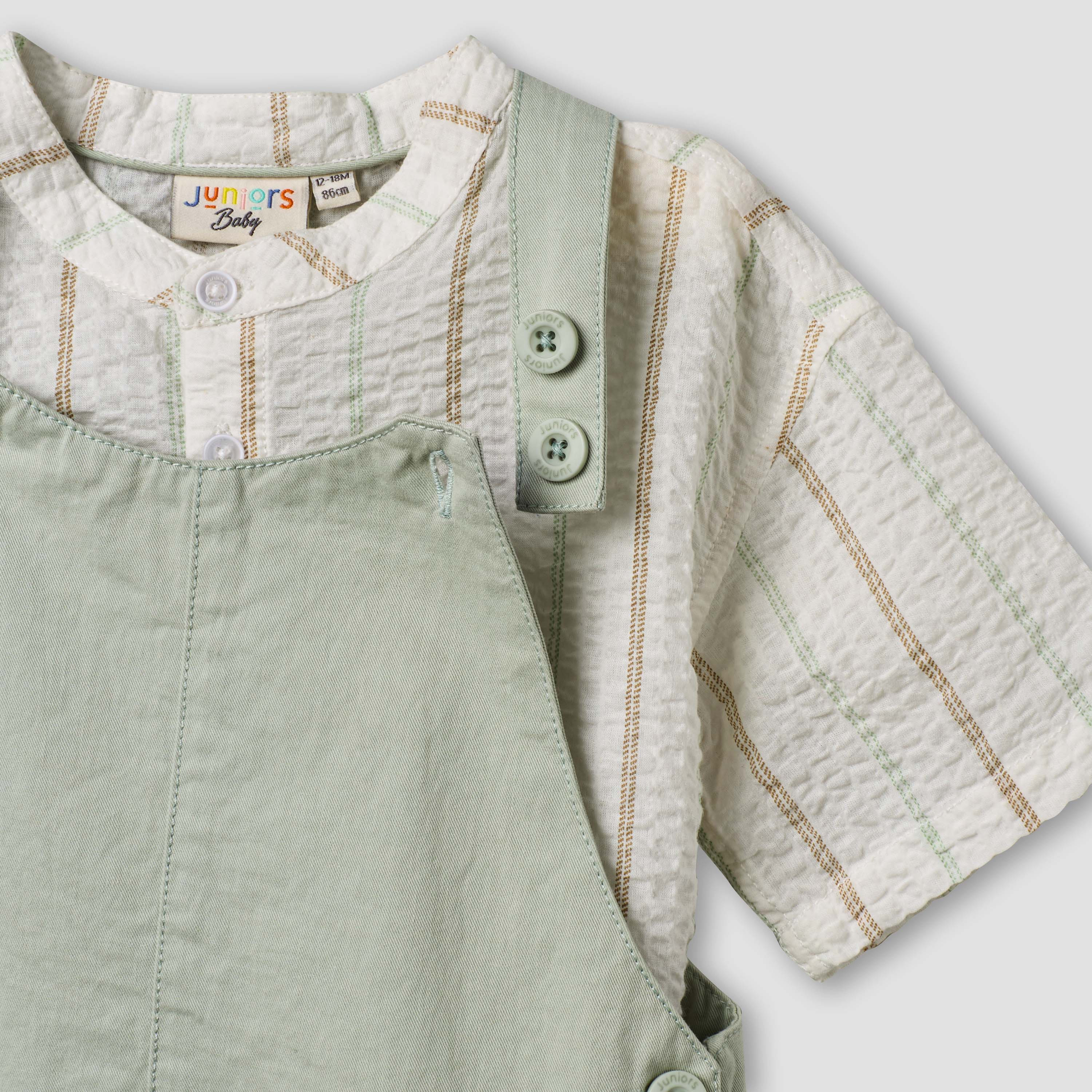 Juniors Mandarin Collar Short Sleeve Shirt and Dungaree Set with Pockets-baby-boys-clothing-setsandcoords-image-5