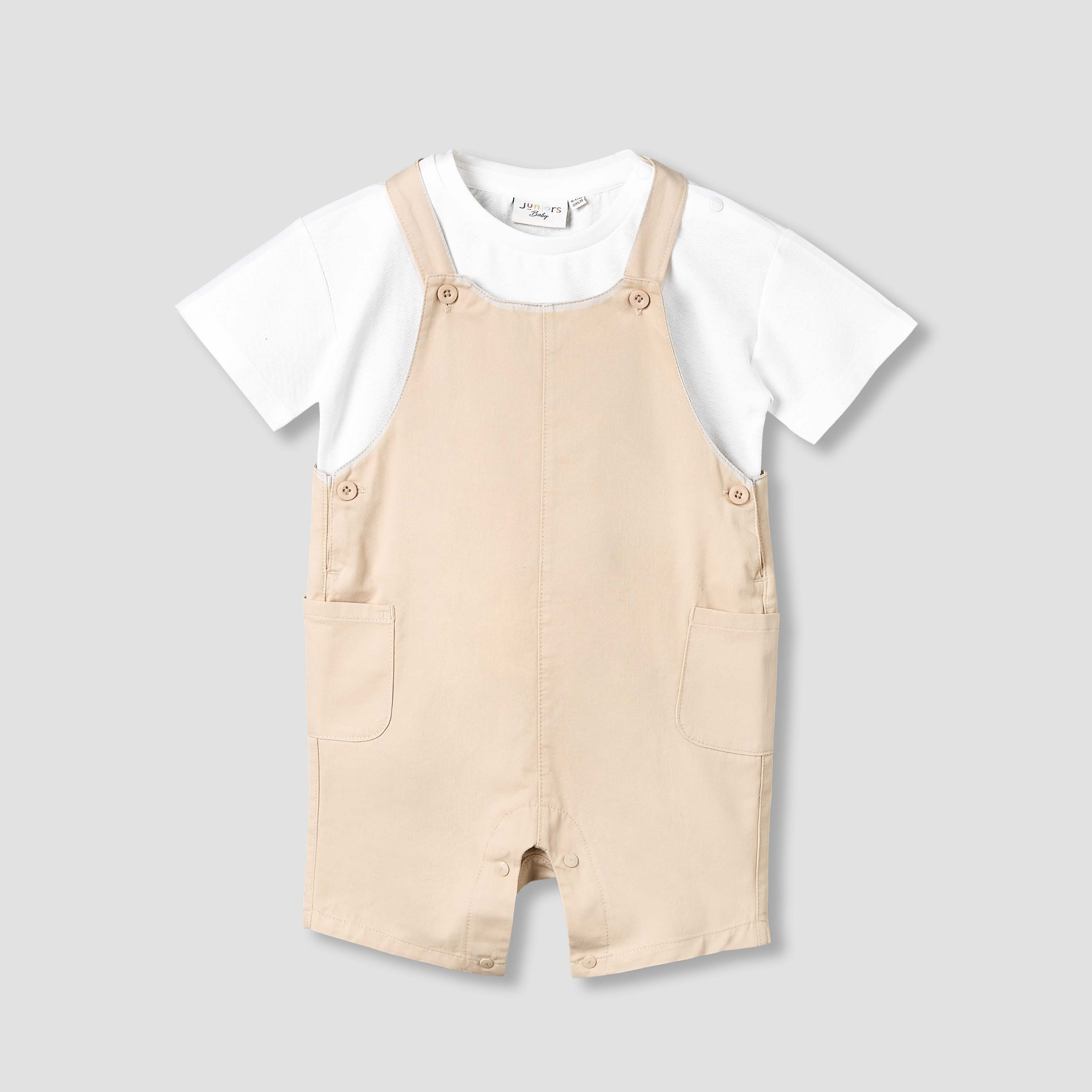 Juniors Crew Neck Short Sleeves T-shirt and Dungaree Set with Pockets-baby-boys-clothing-setsandcoords-image-1