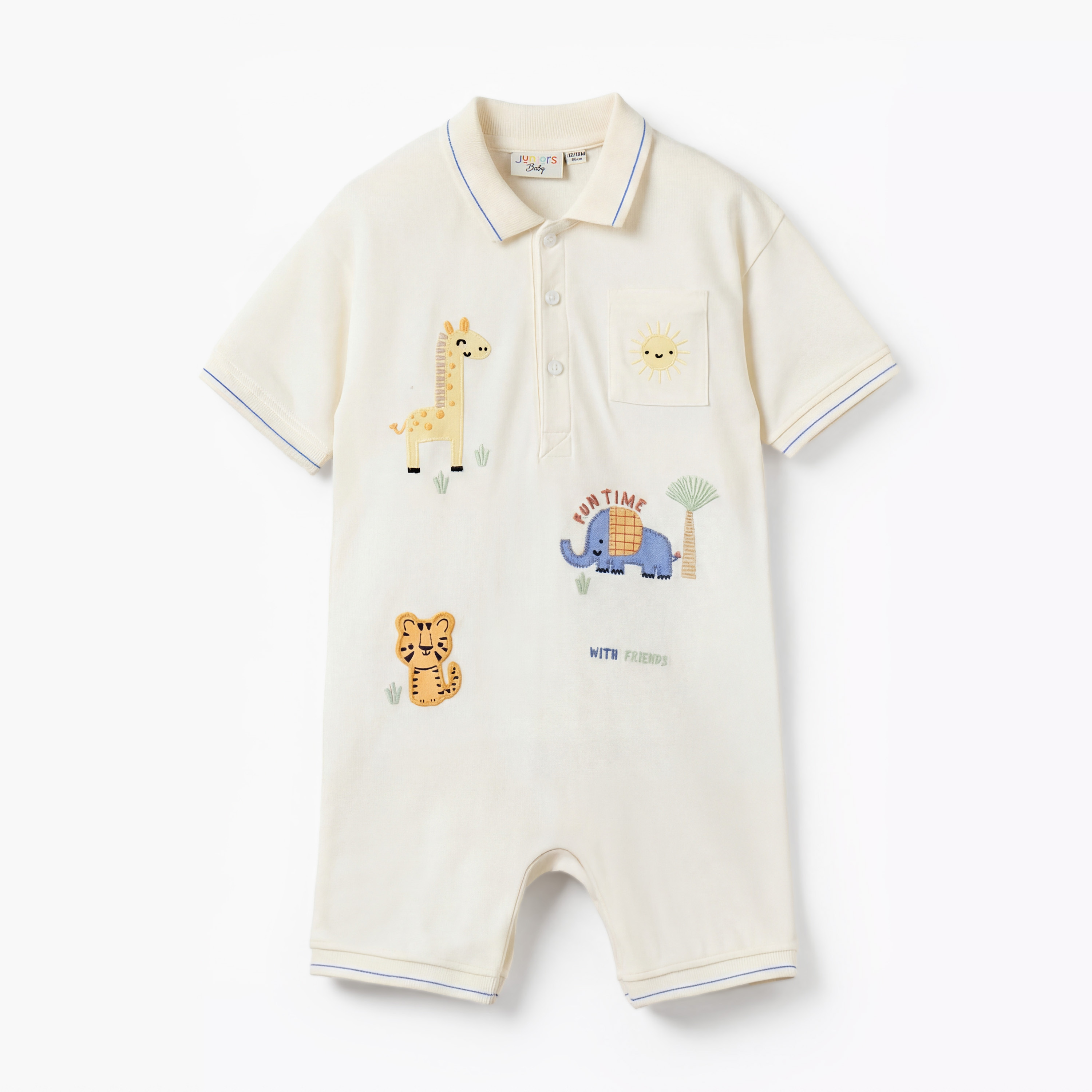 Juniors Collared Short Sleeves Romper with Embroidery-baby-boys-clothing-rompers-image-1