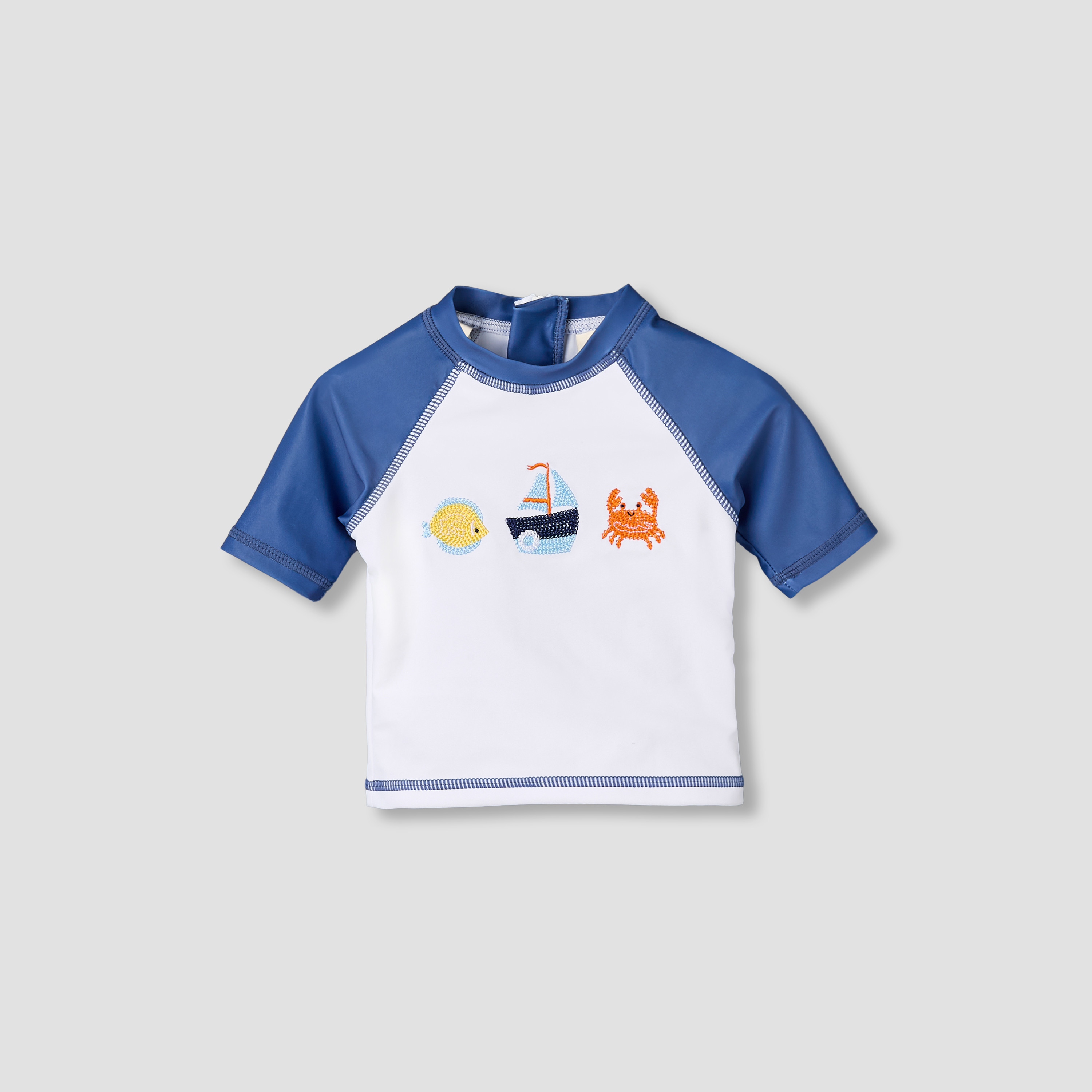 Juniors Crew Neck Short Sleeve Rashguard Set with Nautical Embroidery-baby-boys-clothing-swimwear-image-3