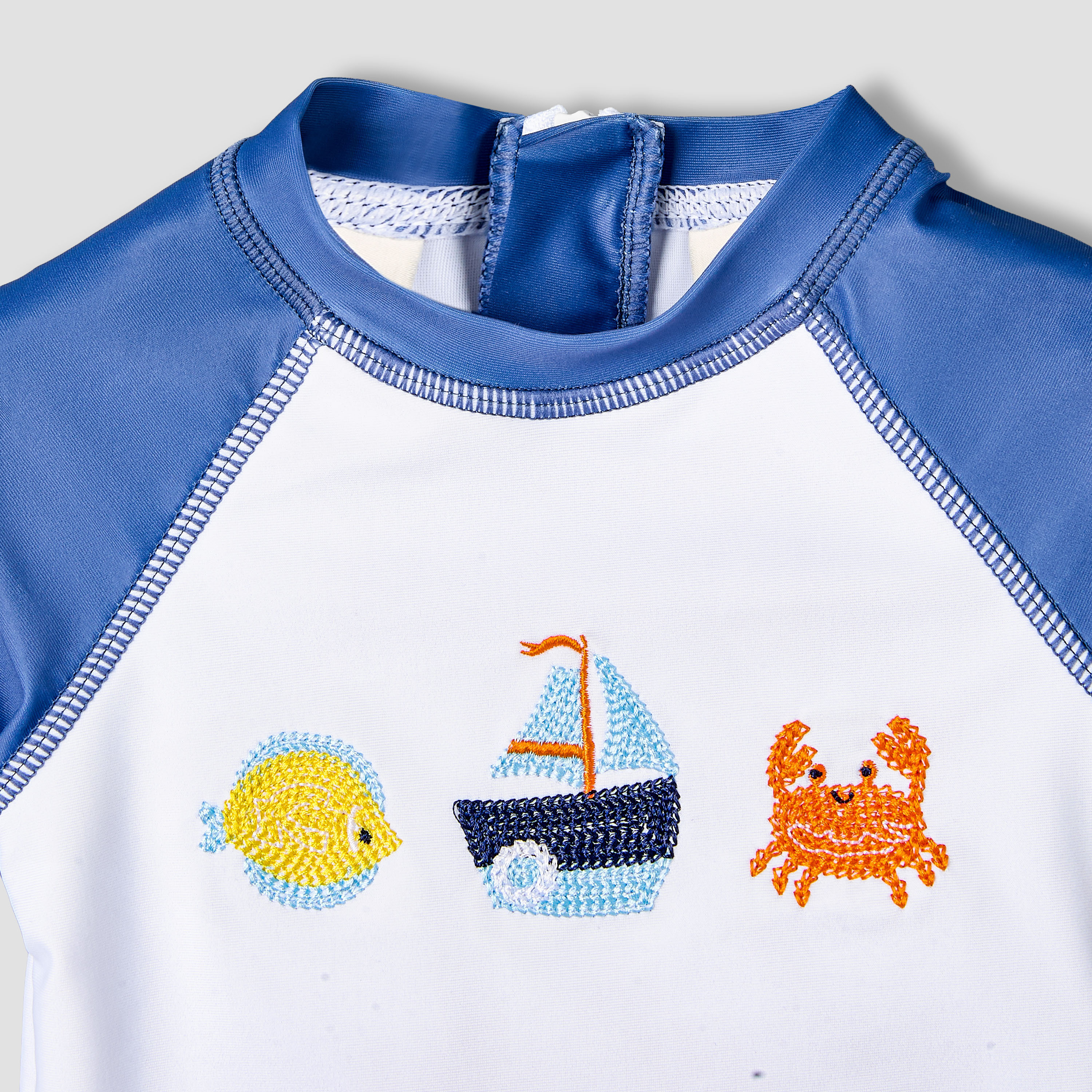 Juniors Crew Neck Short Sleeve Rashguard Set with Nautical Embroidery-baby-boys-clothing-swimwear-image-5