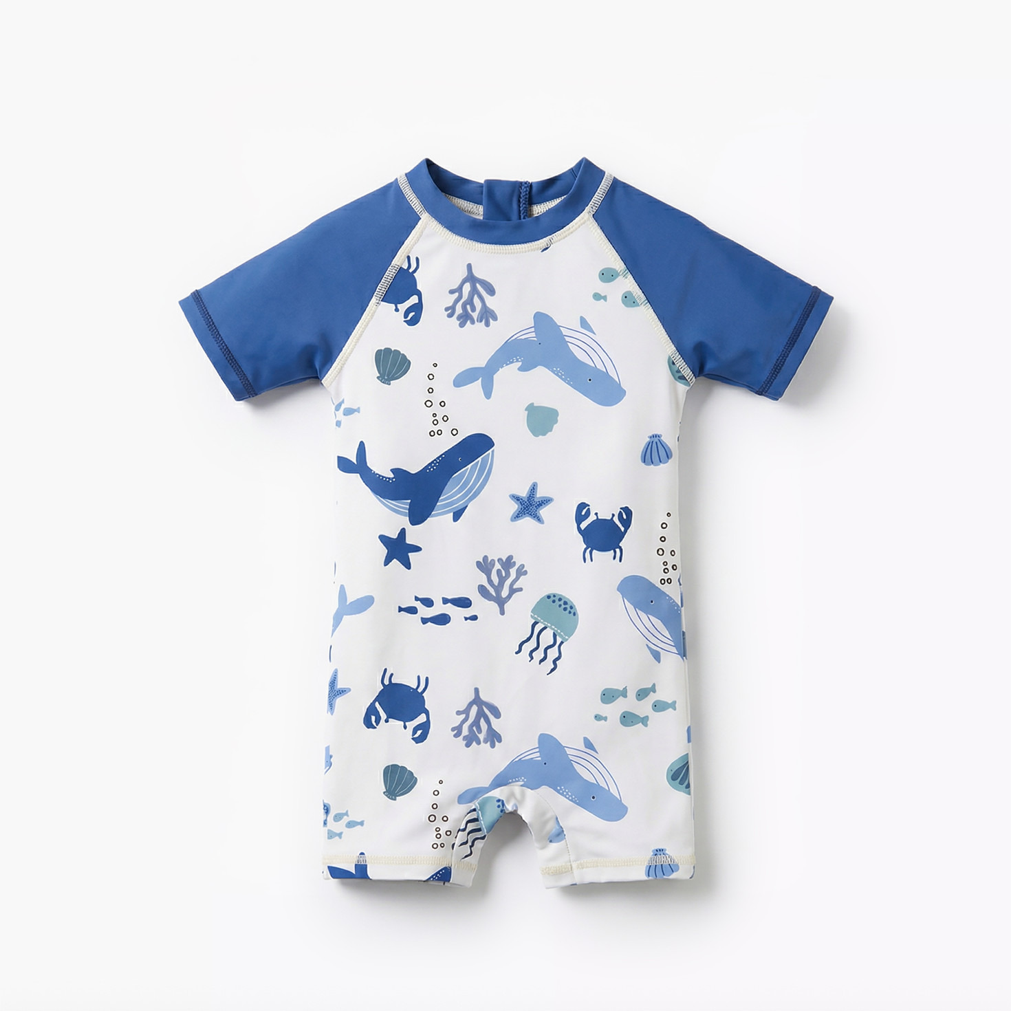Juniors Round Neck Short Sleeves Swimsuit Set with Underwater Print-baby-boys-clothing-swimwear-image-2
