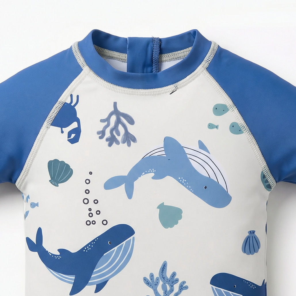 Juniors Round Neck Short Sleeves Swimsuit Set with Underwater Print-baby-boys-clothing-swimwear-image-6