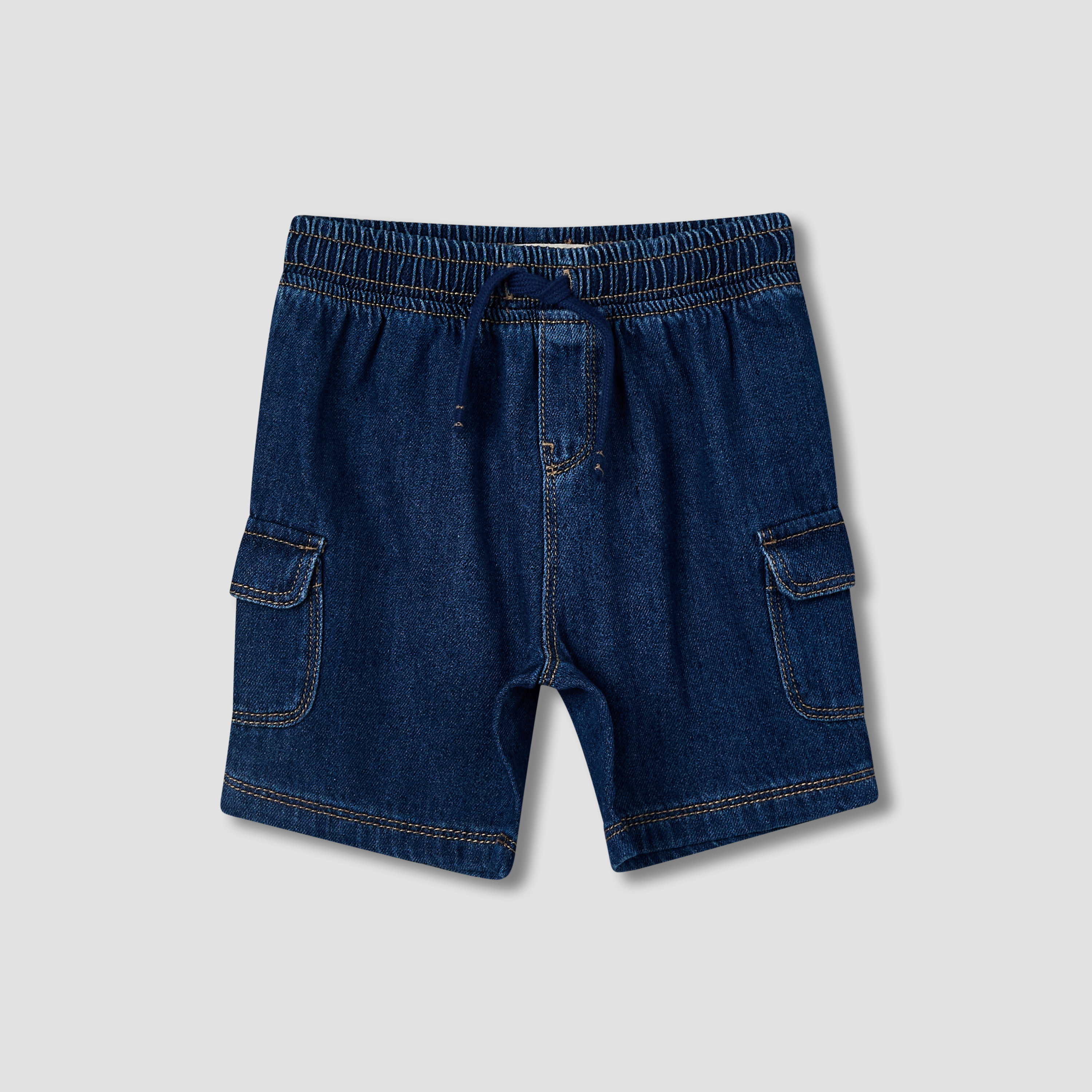 Juniors Drawstring Waist Denim Shorts with Cargo Pockets-baby-boys-clothing-bottoms-shorts-image-2