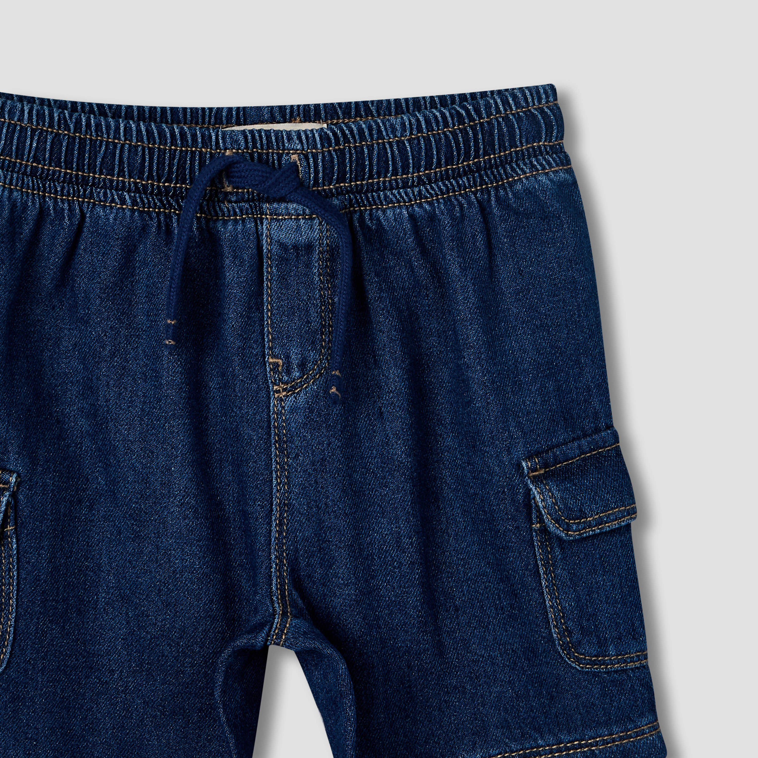 Juniors Drawstring Waist Denim Shorts with Cargo Pockets-baby-boys-clothing-bottoms-shorts-image-4