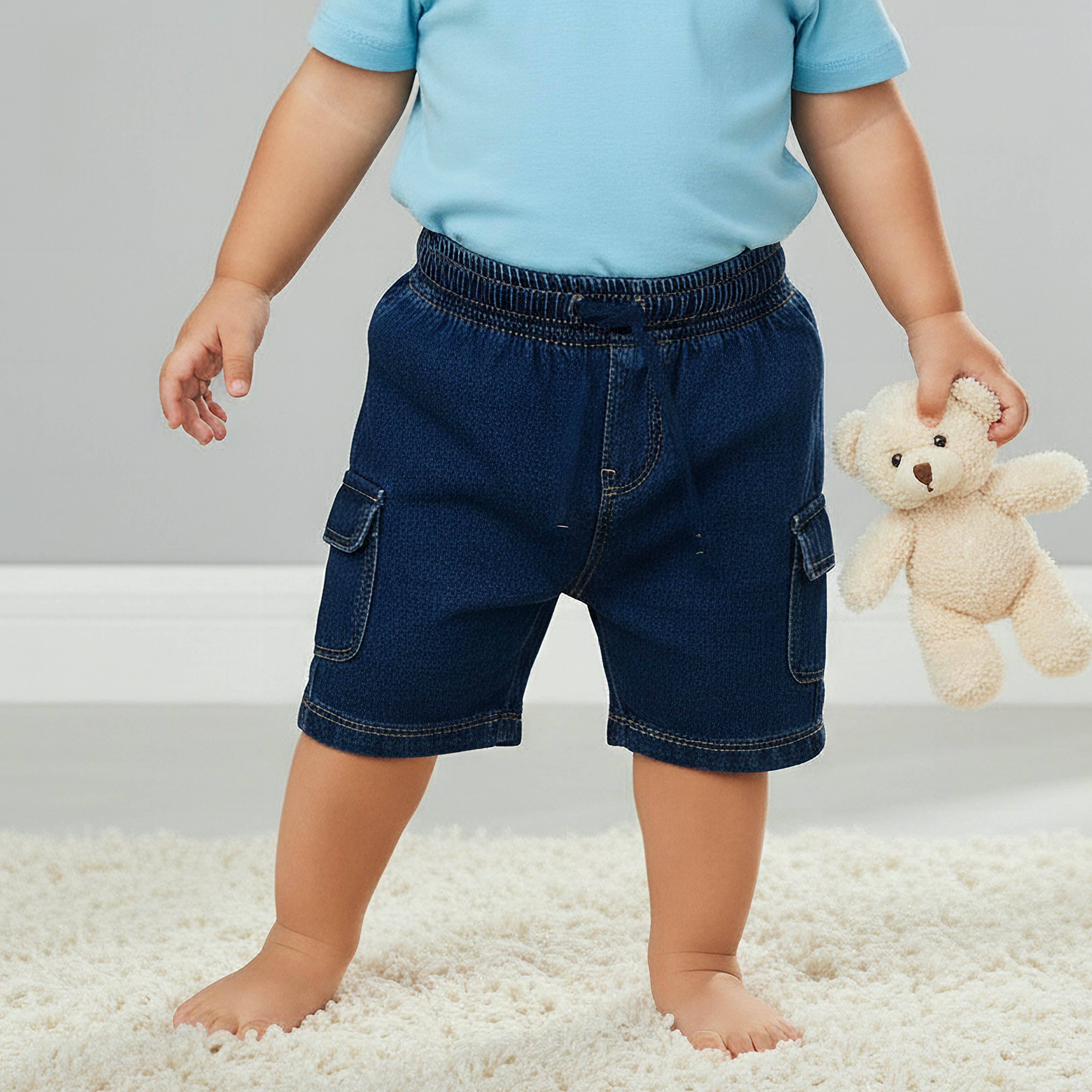 Juniors Drawstring Waist Denim Shorts with Cargo Pockets-baby-boys-clothing-bottoms-shorts-image-1