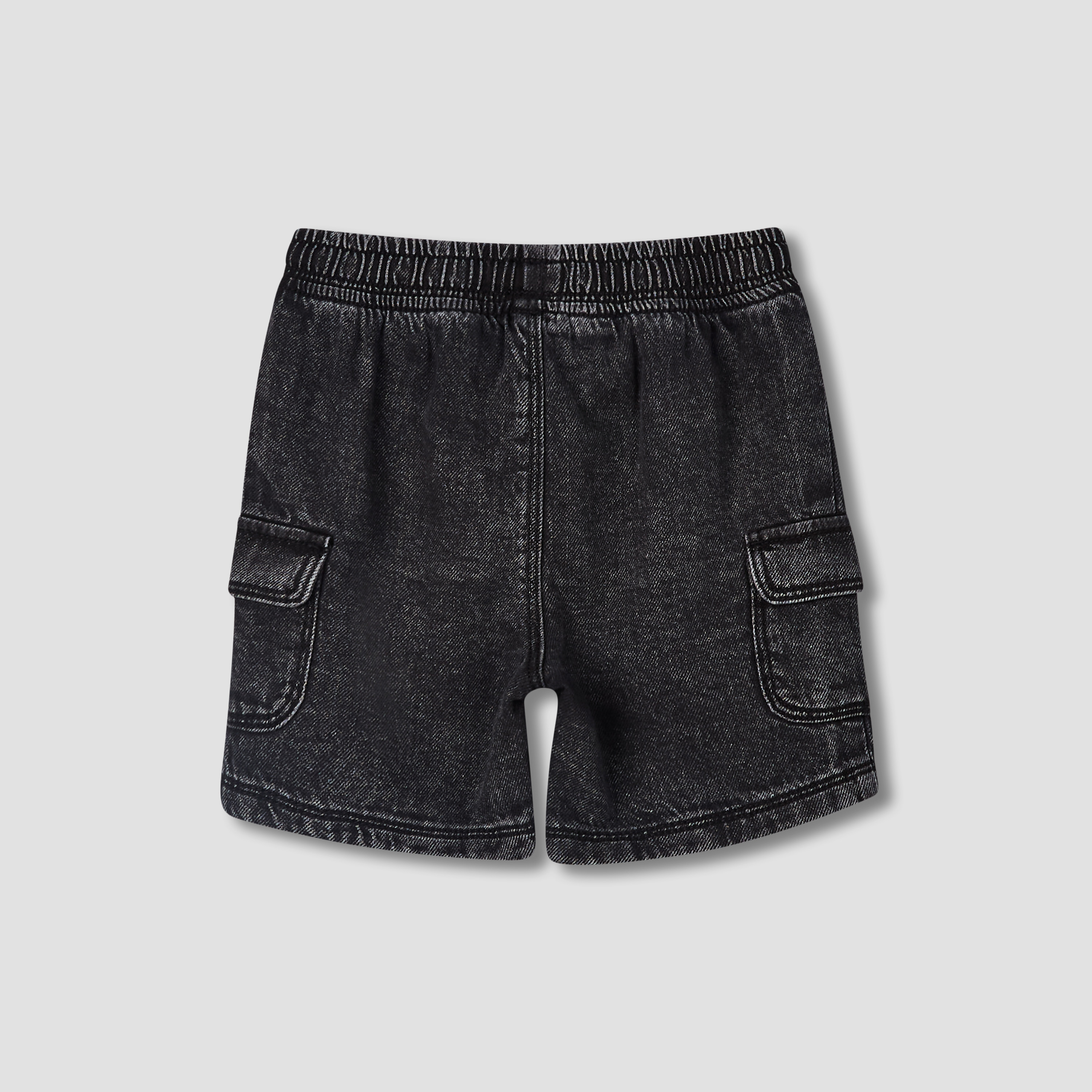 Juniors Drawstring Waist Denim Shorts with Cargo Pockets-baby-boys-clothing-bottoms-shorts-image-3