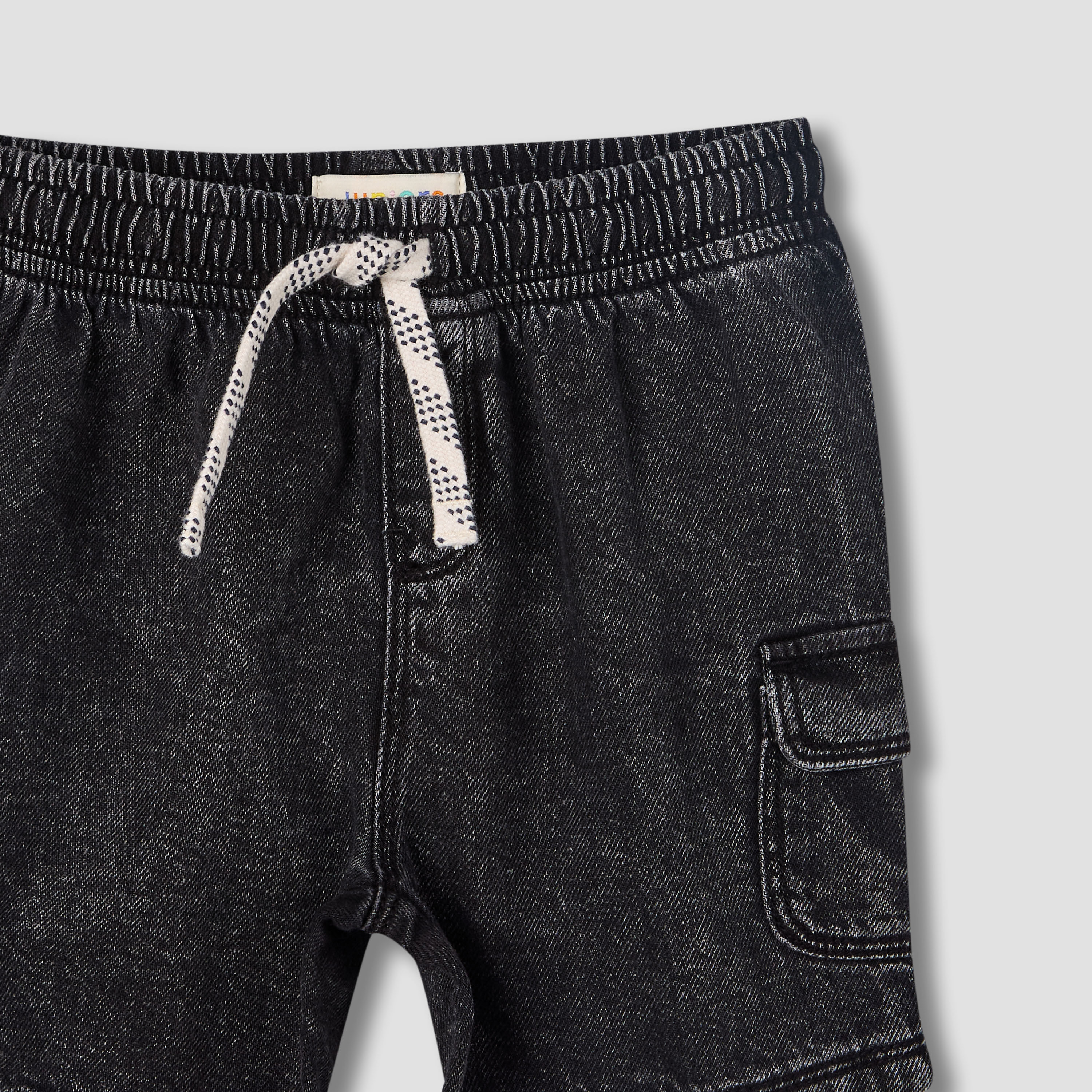 Juniors Drawstring Waist Denim Shorts with Cargo Pockets-baby-boys-clothing-bottoms-shorts-image-4