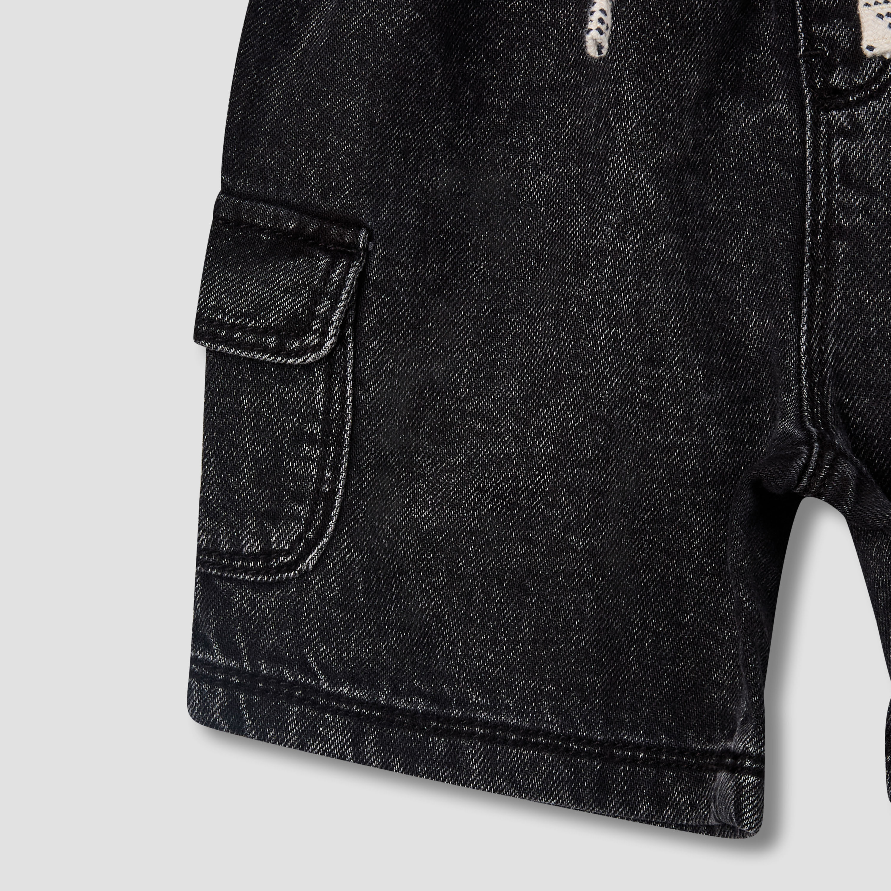Juniors Drawstring Waist Denim Shorts with Cargo Pockets-baby-boys-clothing-bottoms-shorts-image-5