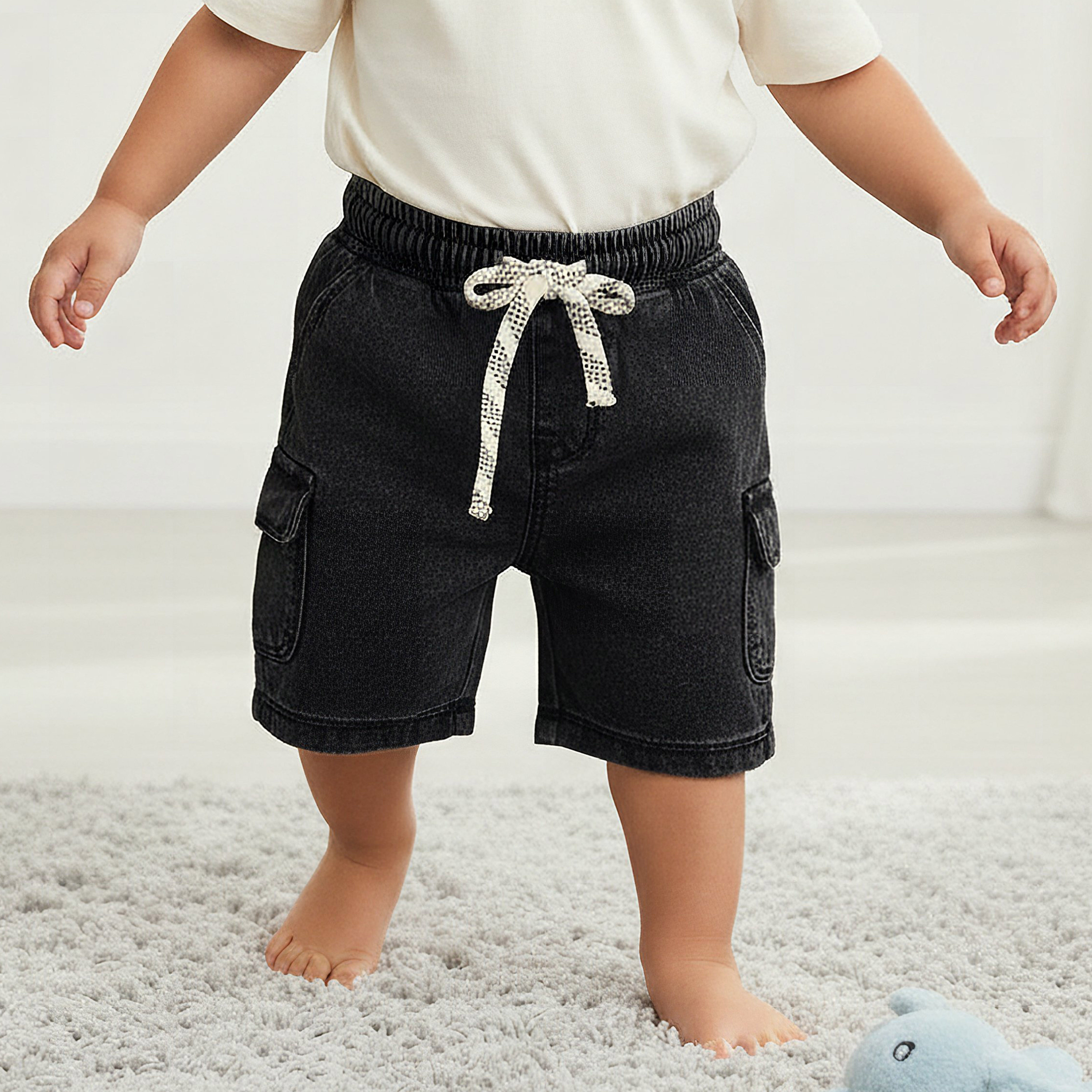 Juniors Drawstring Waist Denim Shorts with Cargo Pockets-baby-boys-clothing-bottoms-shorts-image-1