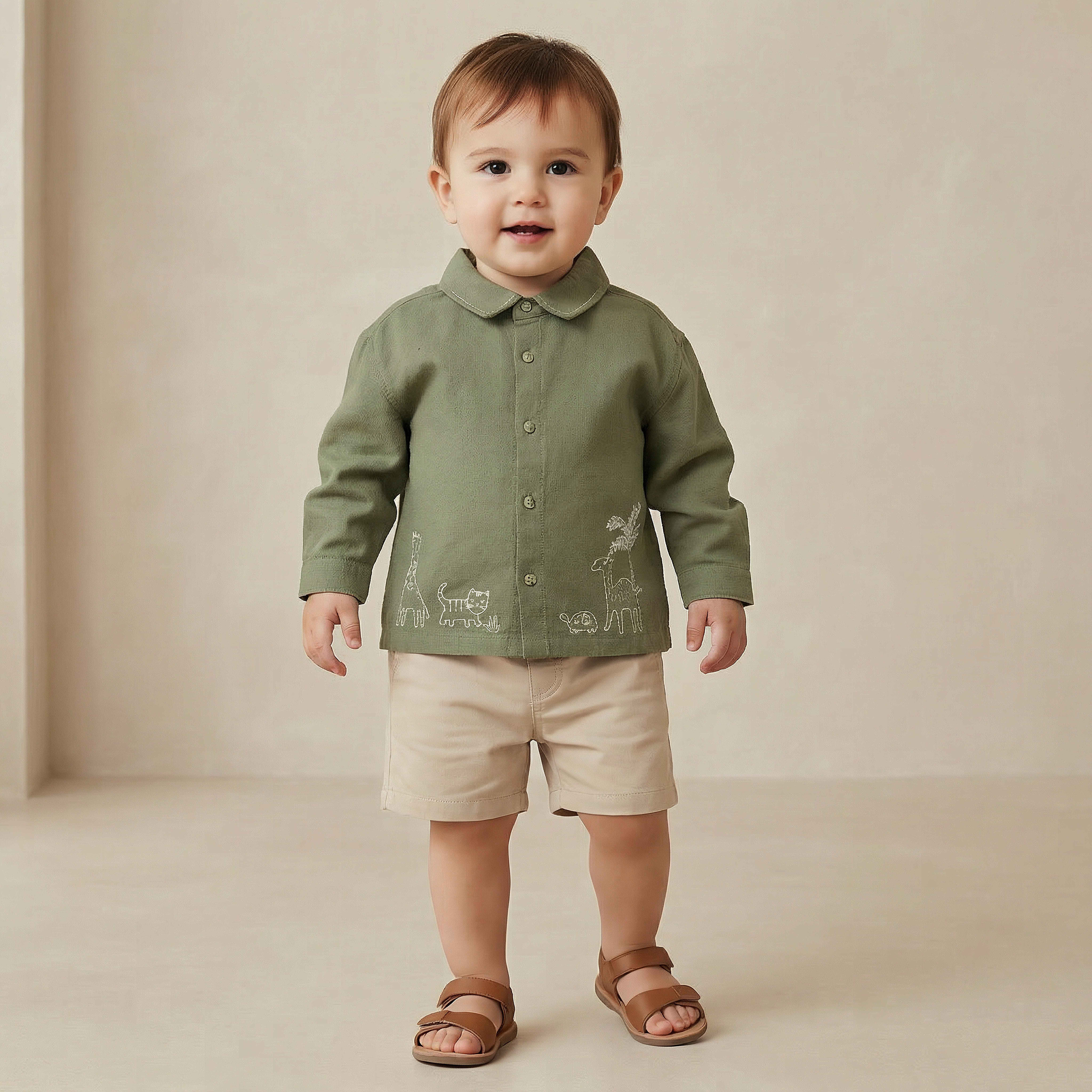 Juniors Collared Long Sleeves Shirt with Embroidered Detail-baby-boys-clothing-shirts-image-1