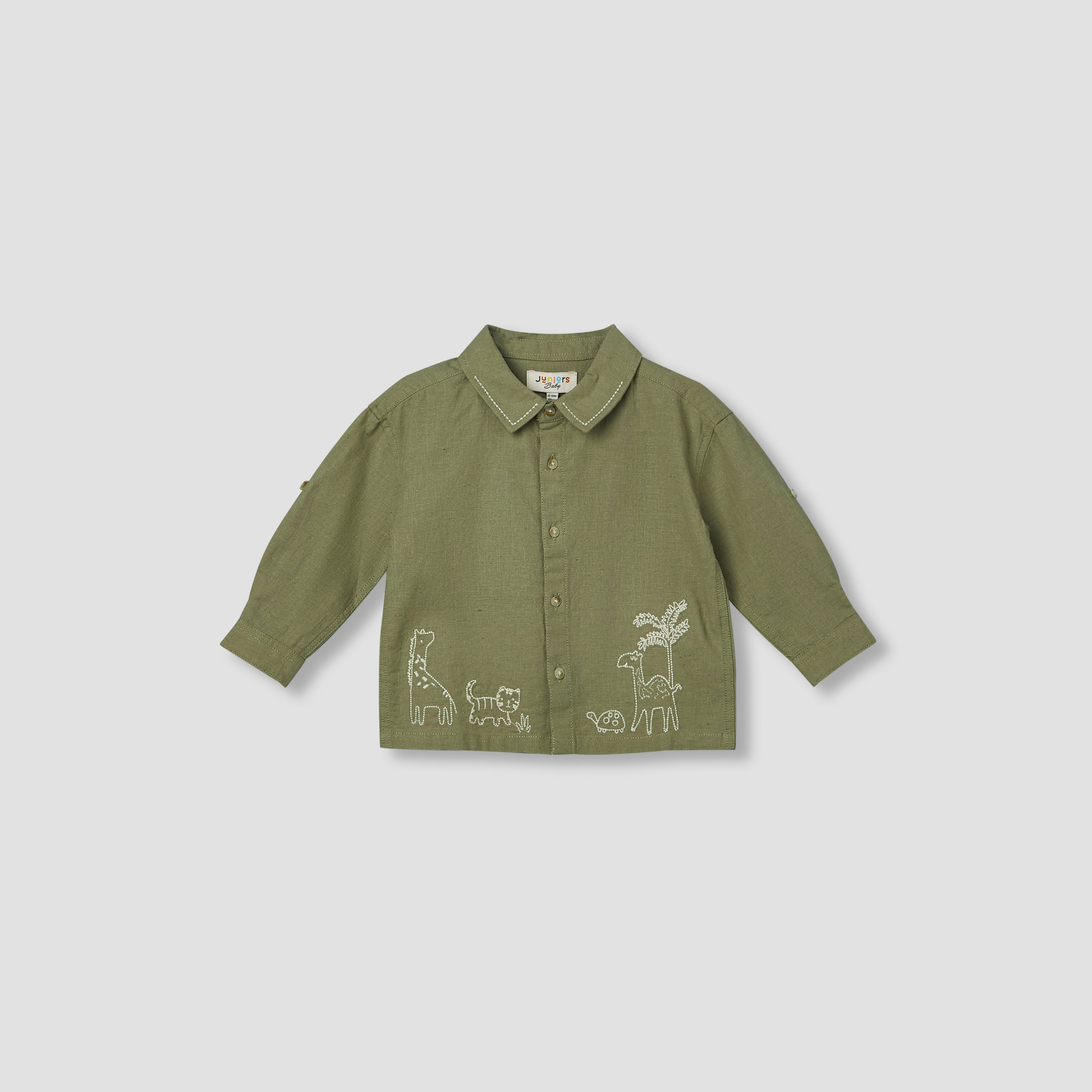 Juniors Collared Long Sleeves Shirt with Embroidered Detail-baby-boys-clothing-shirts-image-2