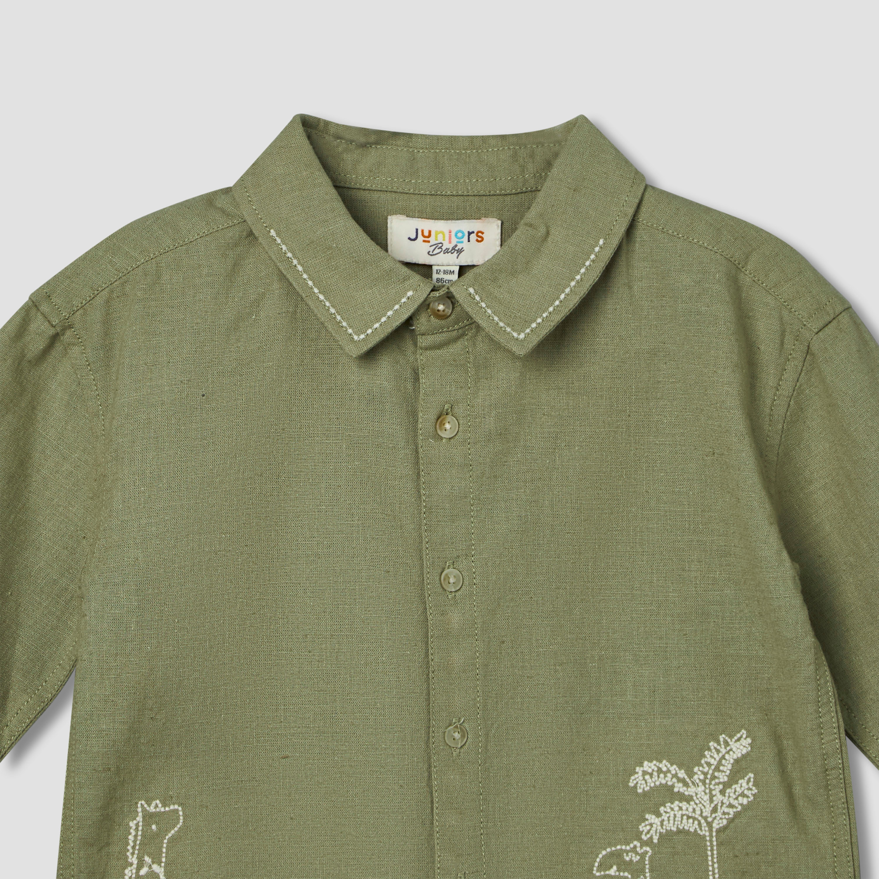 Juniors Collared Long Sleeves Shirt with Embroidered Detail-baby-boys-clothing-shirts-image-4