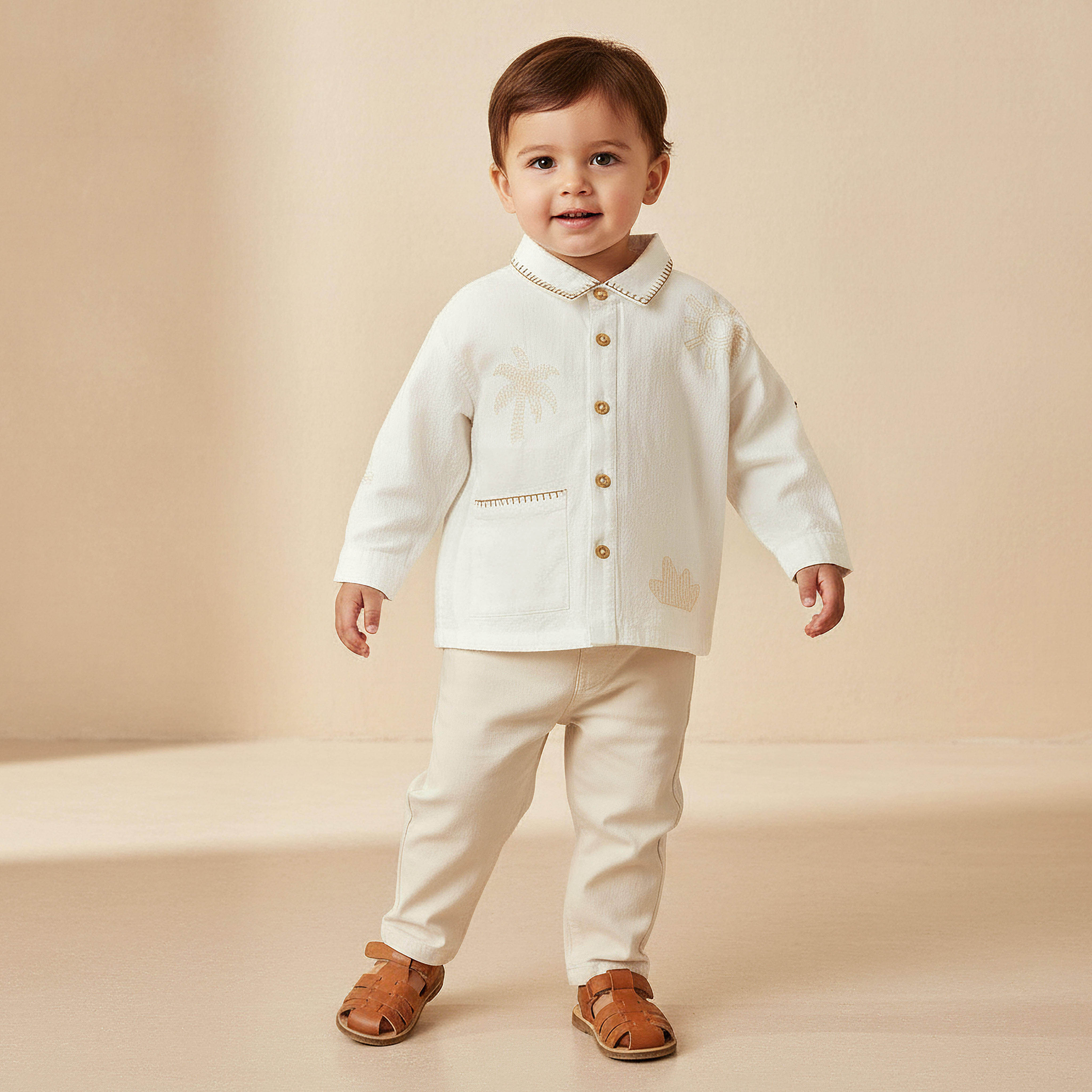 قميص أولادي قطن مطرز بأكمام طويلة وياقة من جونيورز-baby-boys-clothing-shirts-image-1