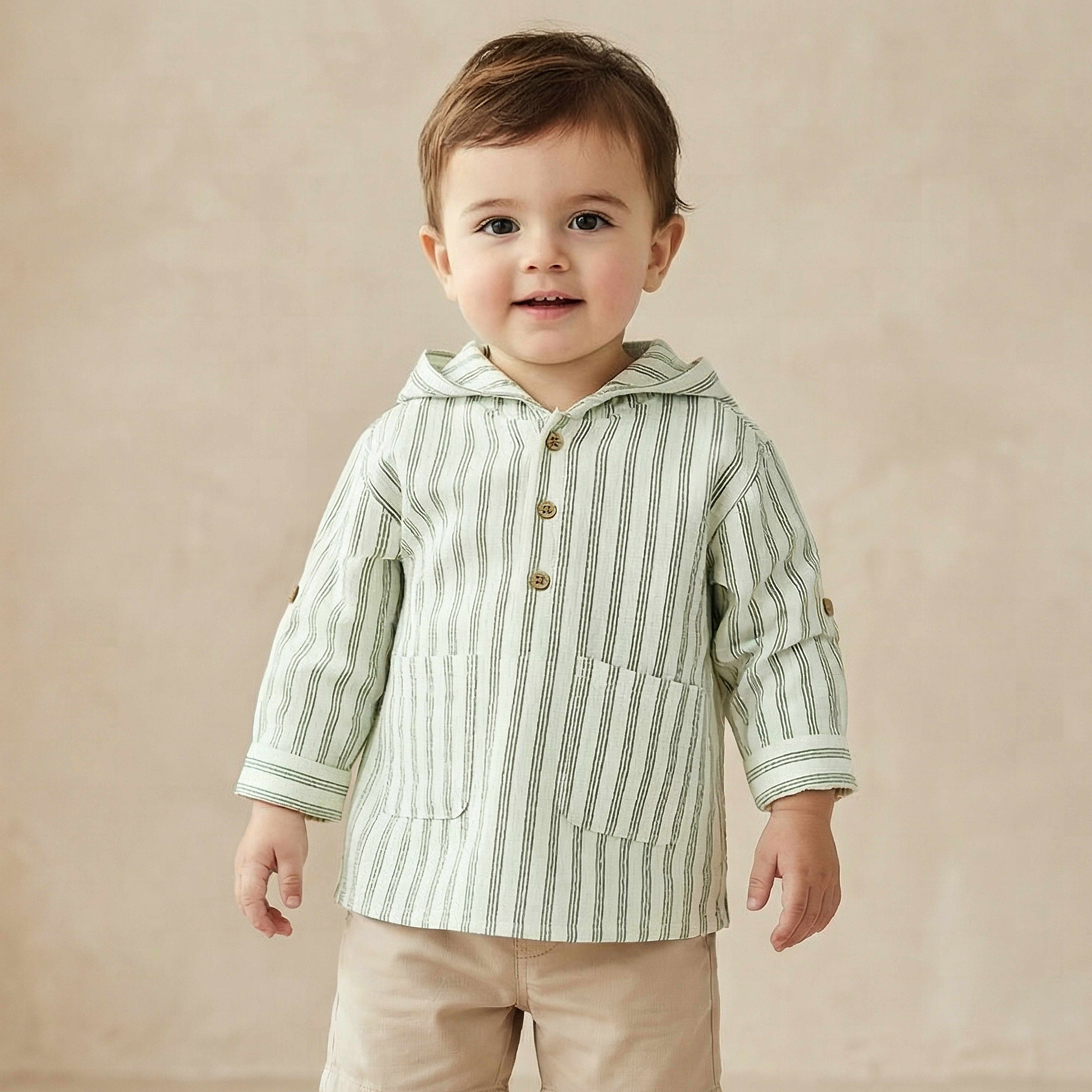 Juniors Long Sleeves Shirt with Hooded Neck-baby-boys-clothing-shirts-image-1