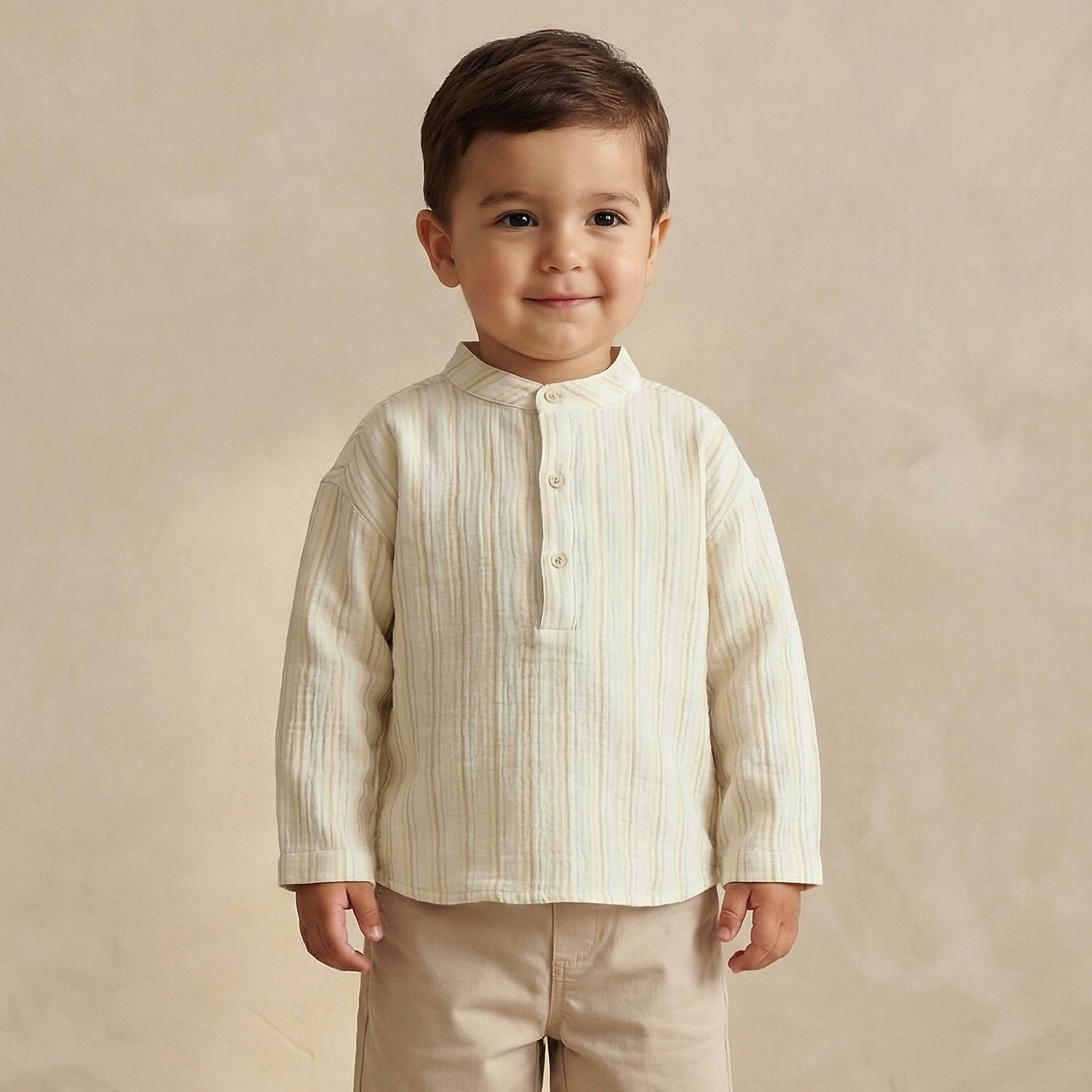 Juniors Mandarin Collar Long Sleeves Shirt with Stripes-baby-boys-clothing-shirts-image-1