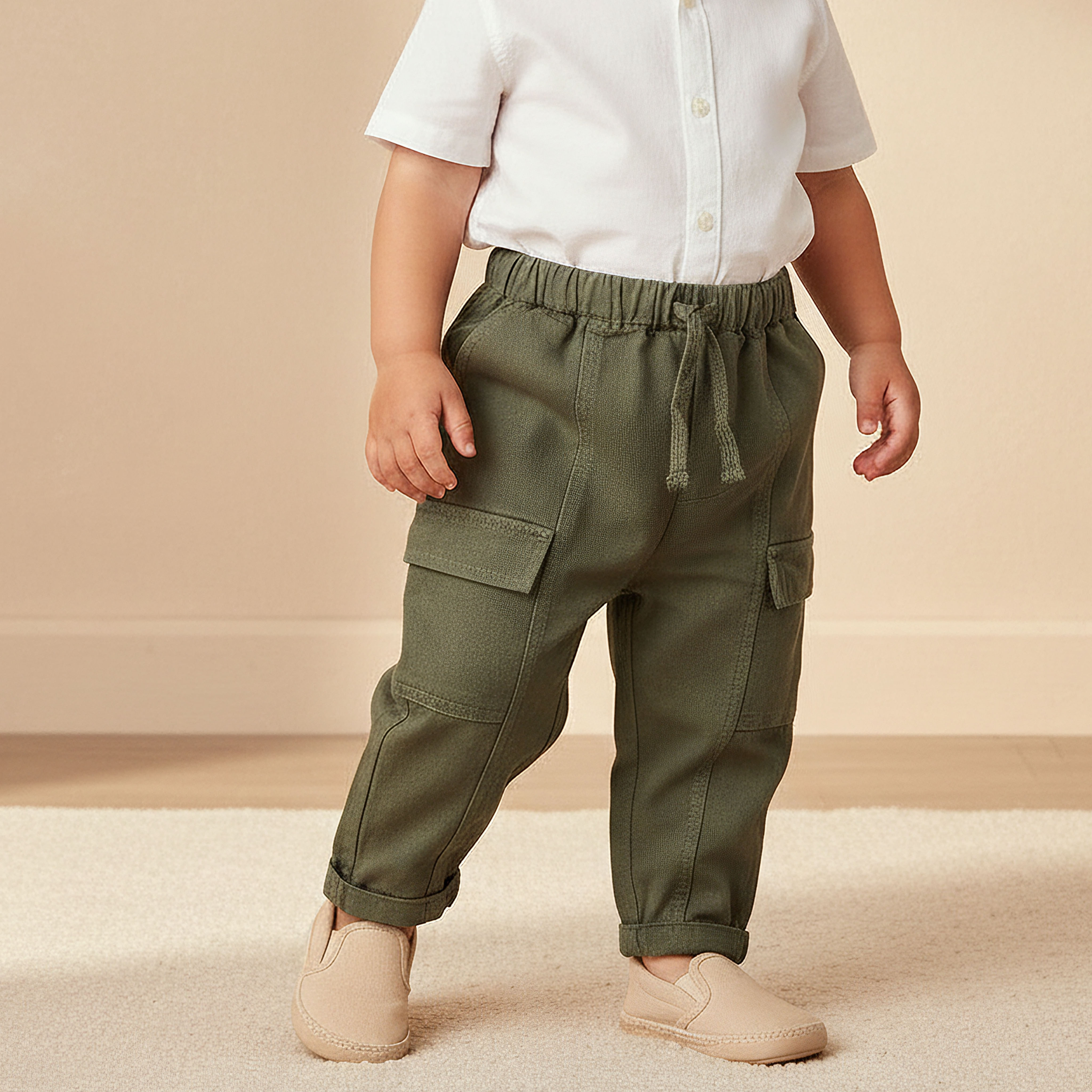 Juniors Boys Trousers with Cargo Pockets - Cotton - Drawstring Waist-baby-boys-clothing-bottoms-trousers-image-1