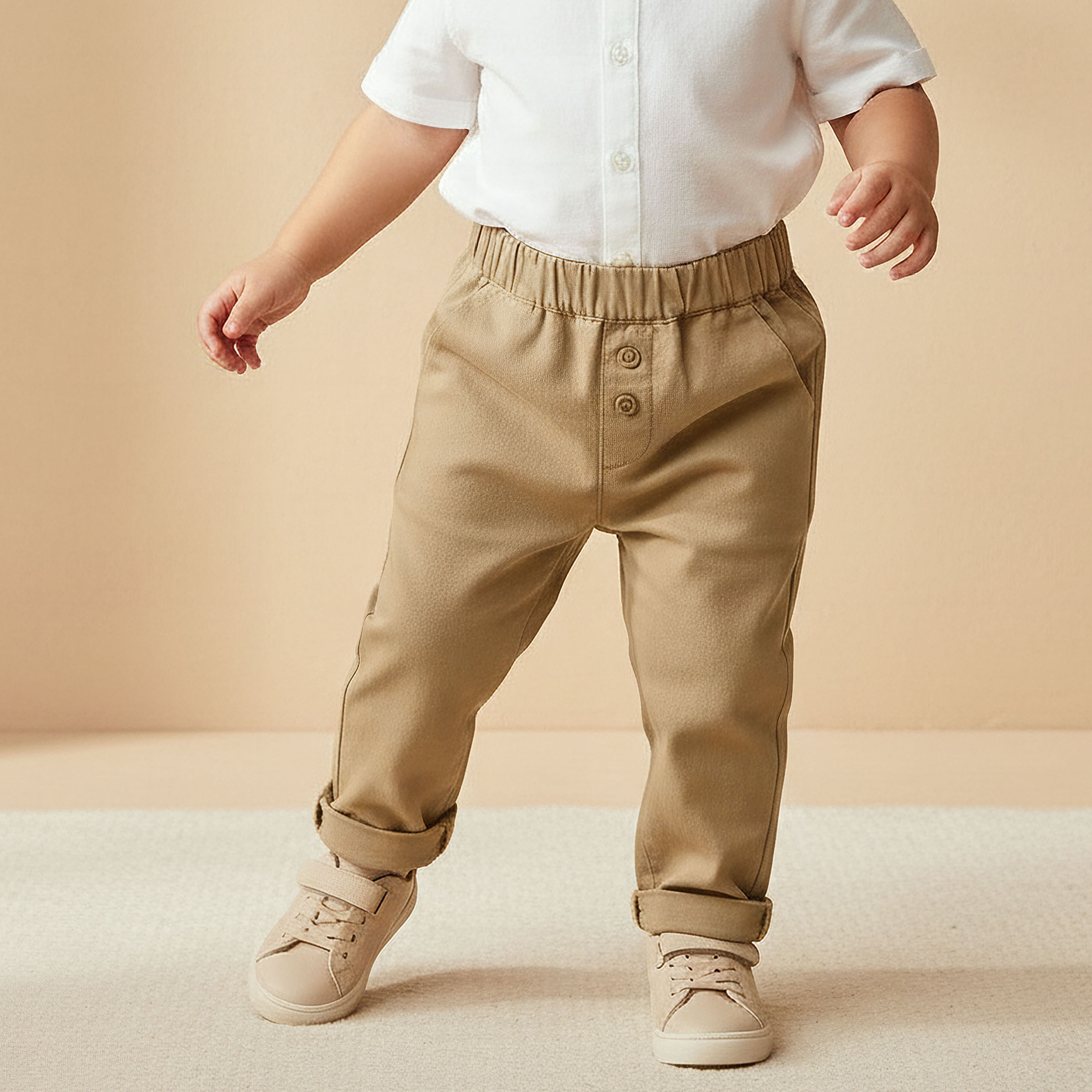 Juniors Boys Trousers with Pockets - Cotton - Elastic Waist-baby-boys-clothing-bottoms-trousers-image-1