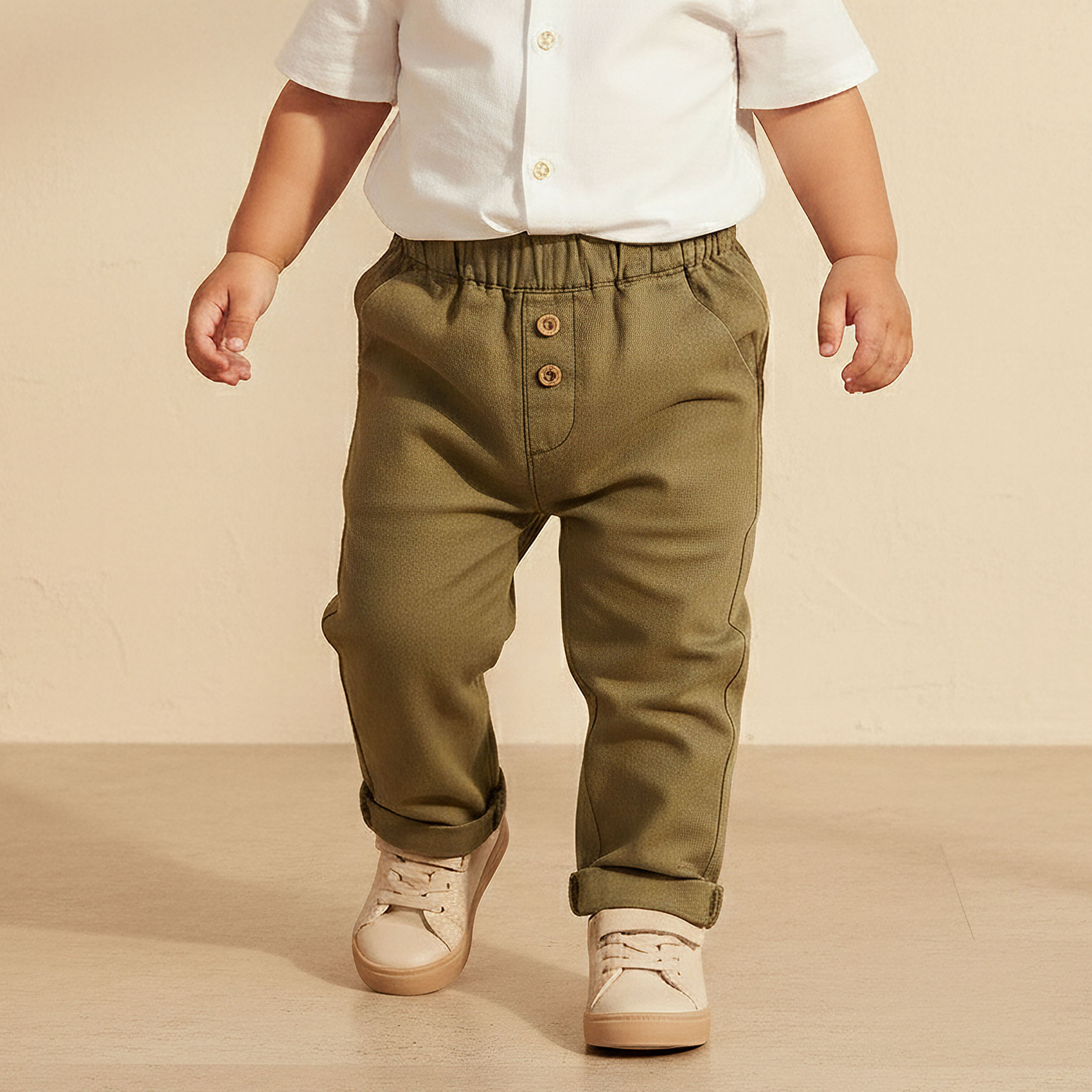 Juniors Boys Trousers with Pockets - Cotton - Elastic Waist-baby-boys-clothing-bottoms-trousers-image-1