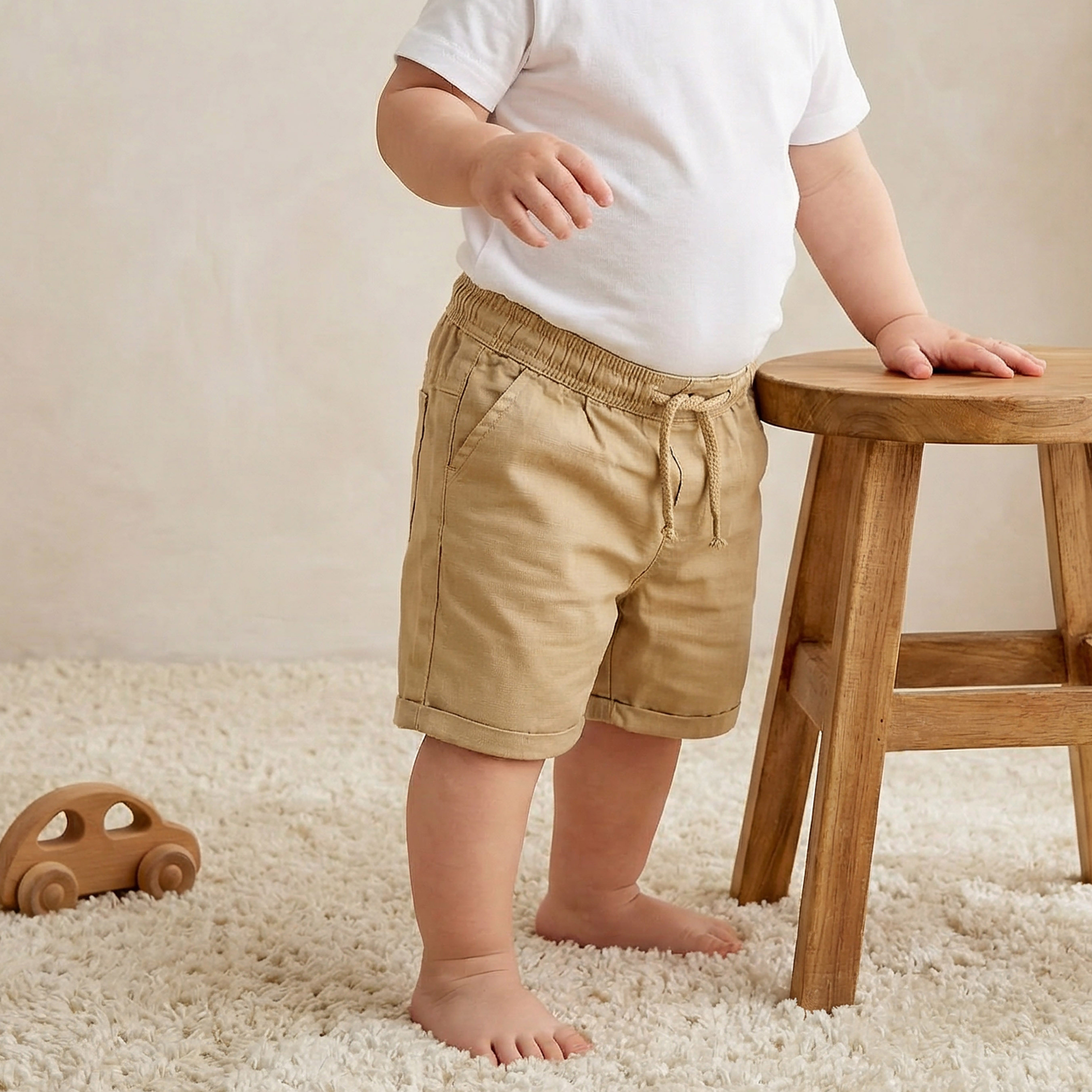 Juniors Knee Length Elasticated Drawstring Waist Shorts with Pockets-baby-boys-clothing-bottoms-shorts-image-1