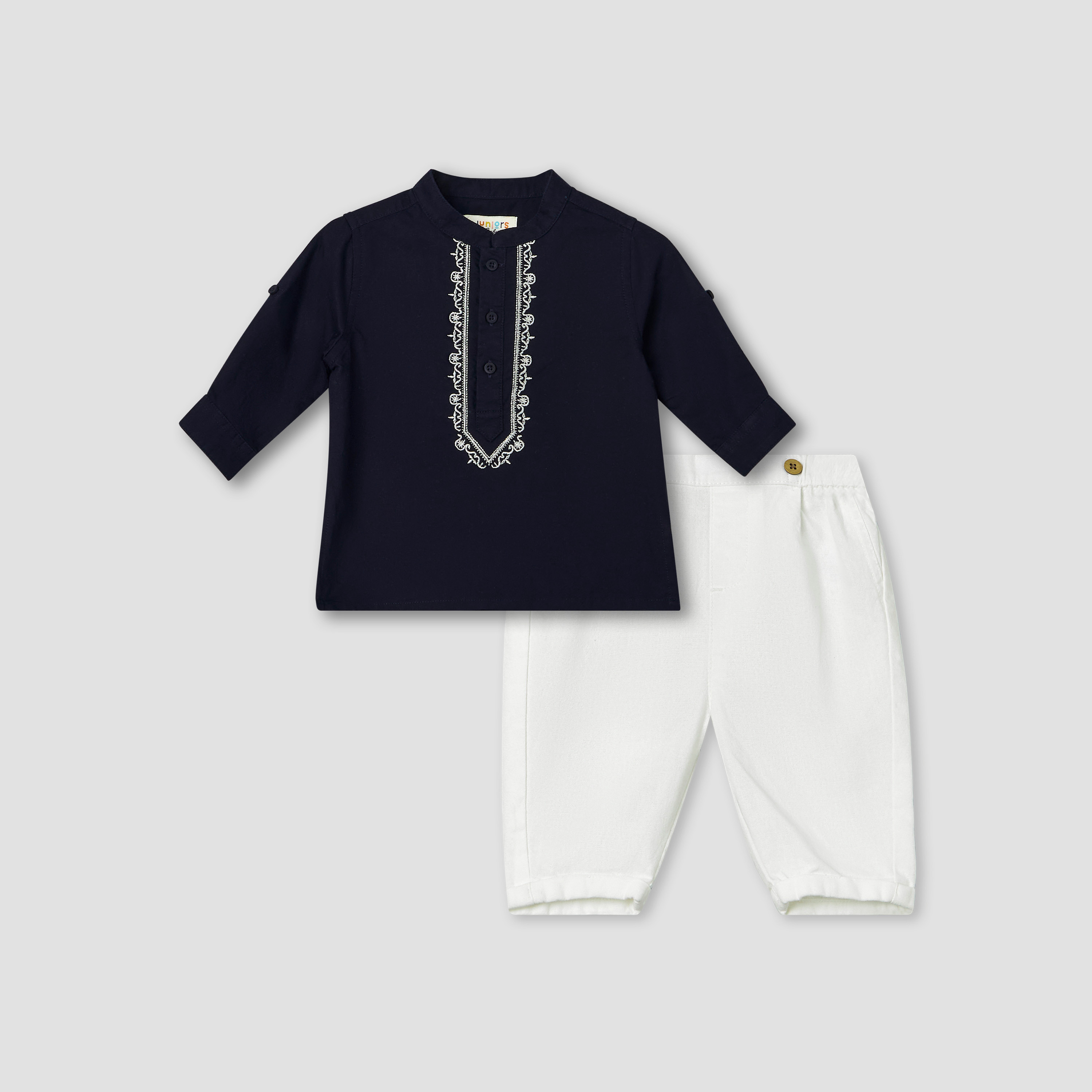 طقم بلوزة بياقة ماندارين وأكمام طويلة وبنطلون بتطريز-baby-boys-clothing-setsandcoords-image-2