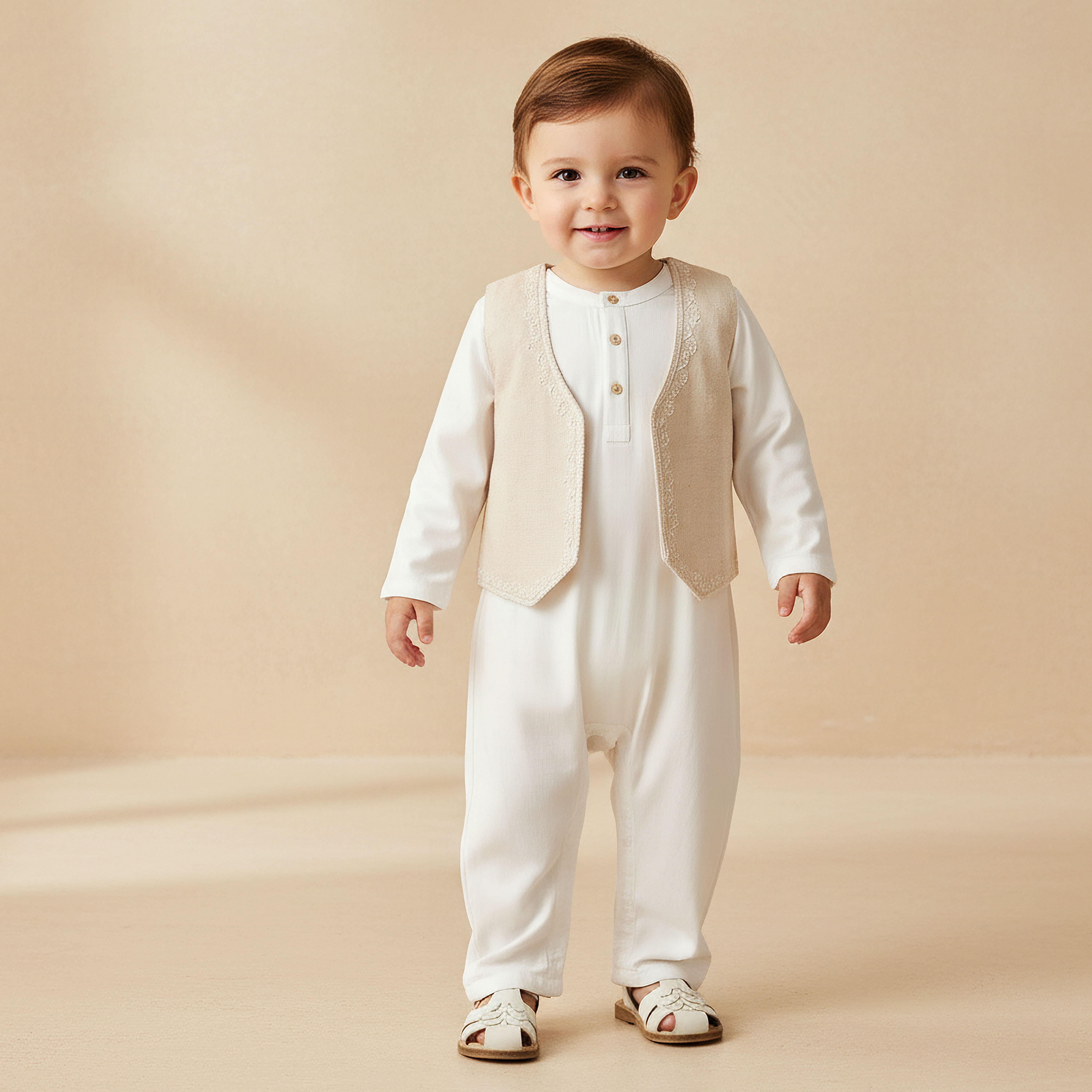 طقم أفرول بياقة ماندارين وأكمام طويلة مع فيست علوي مطرّز من جونيورز-baby-boys-clothing-setsandcoords-image-1