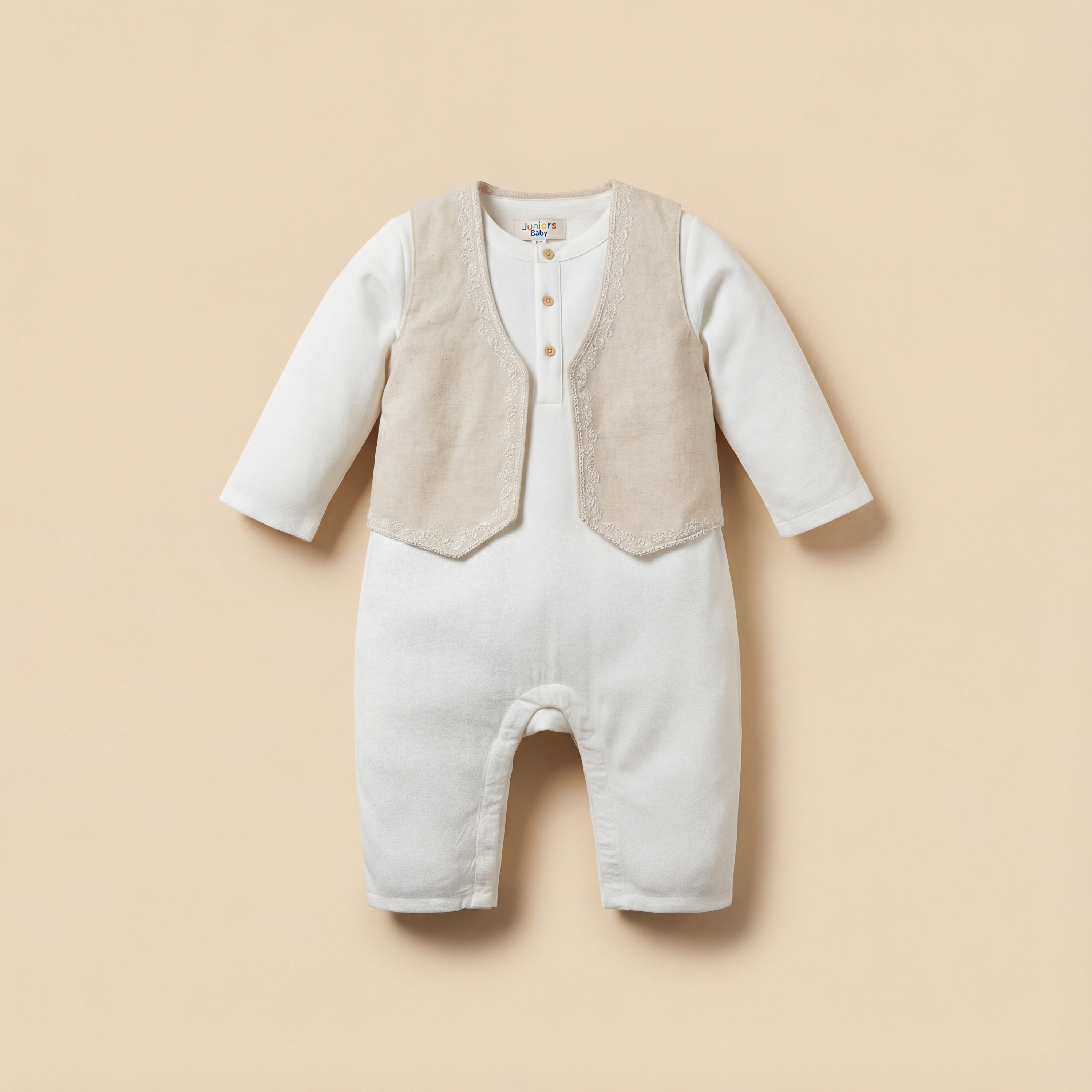 طقم أفرول بياقة ماندارين وأكمام طويلة مع فيست علوي مطرّز من جونيورز-baby-boys-clothing-setsandcoords-image-2