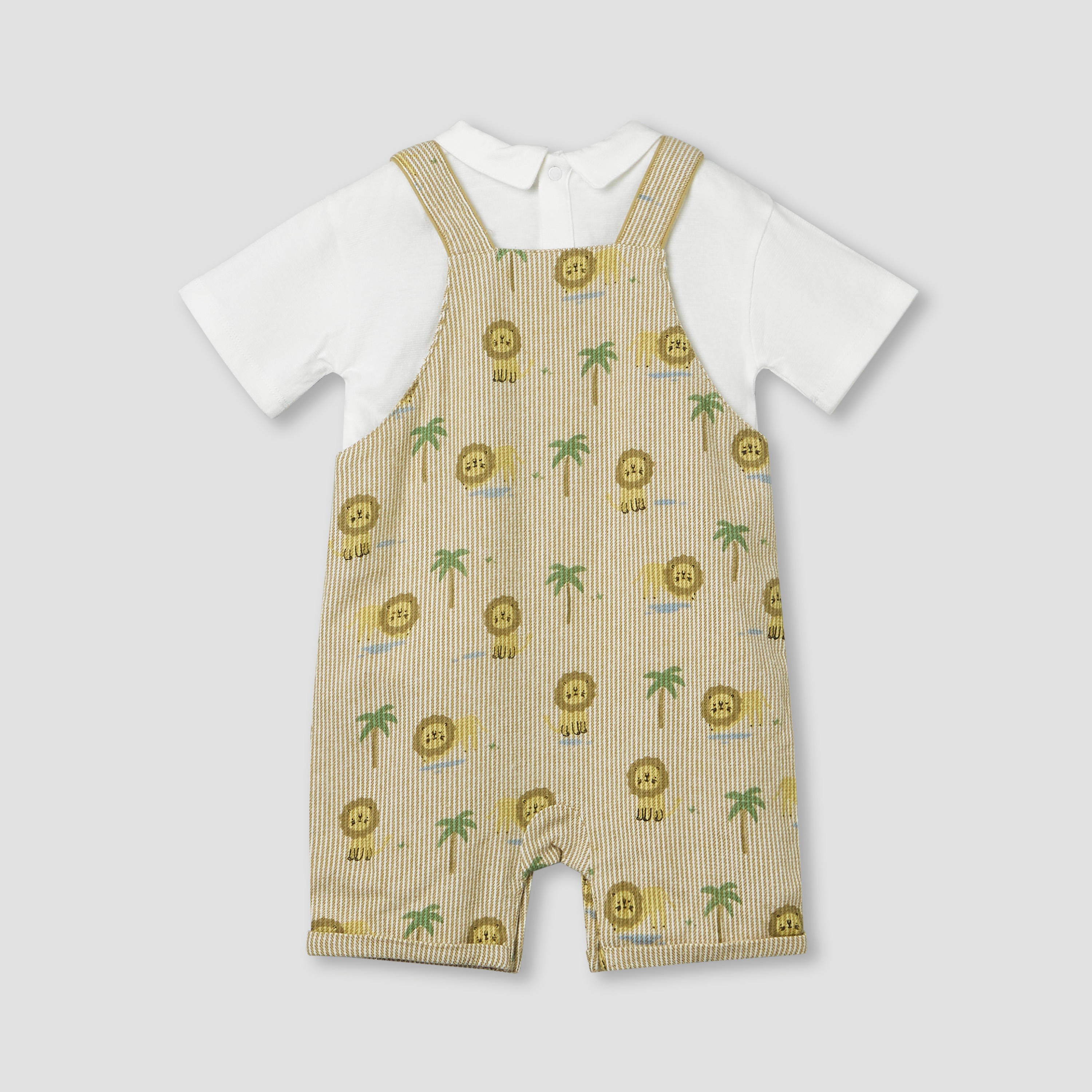 Juniors Collared Long Sleeves T-shirt and Dungaree Set with Lion Print-baby-boys-clothing-setsandcoords-image-3